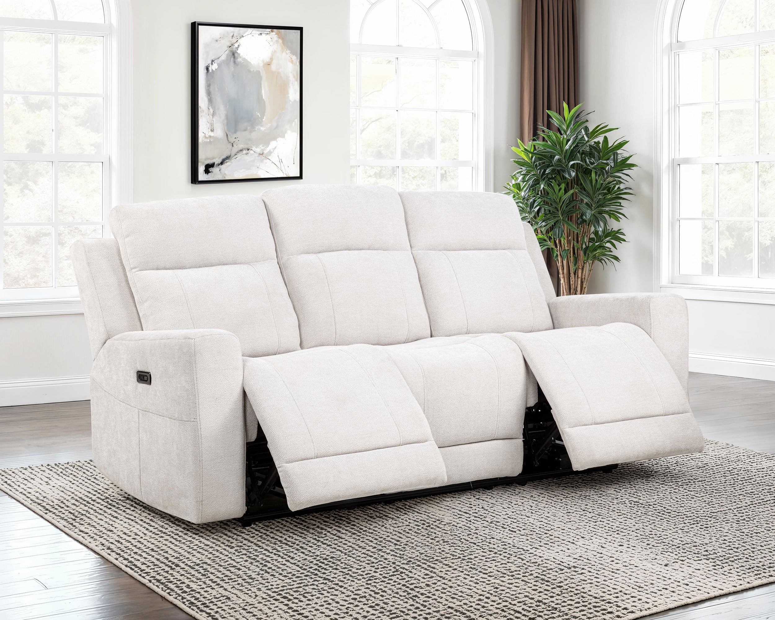 Kennett Chenille Upholstered Power Reclining Sofa Ivory — view 3