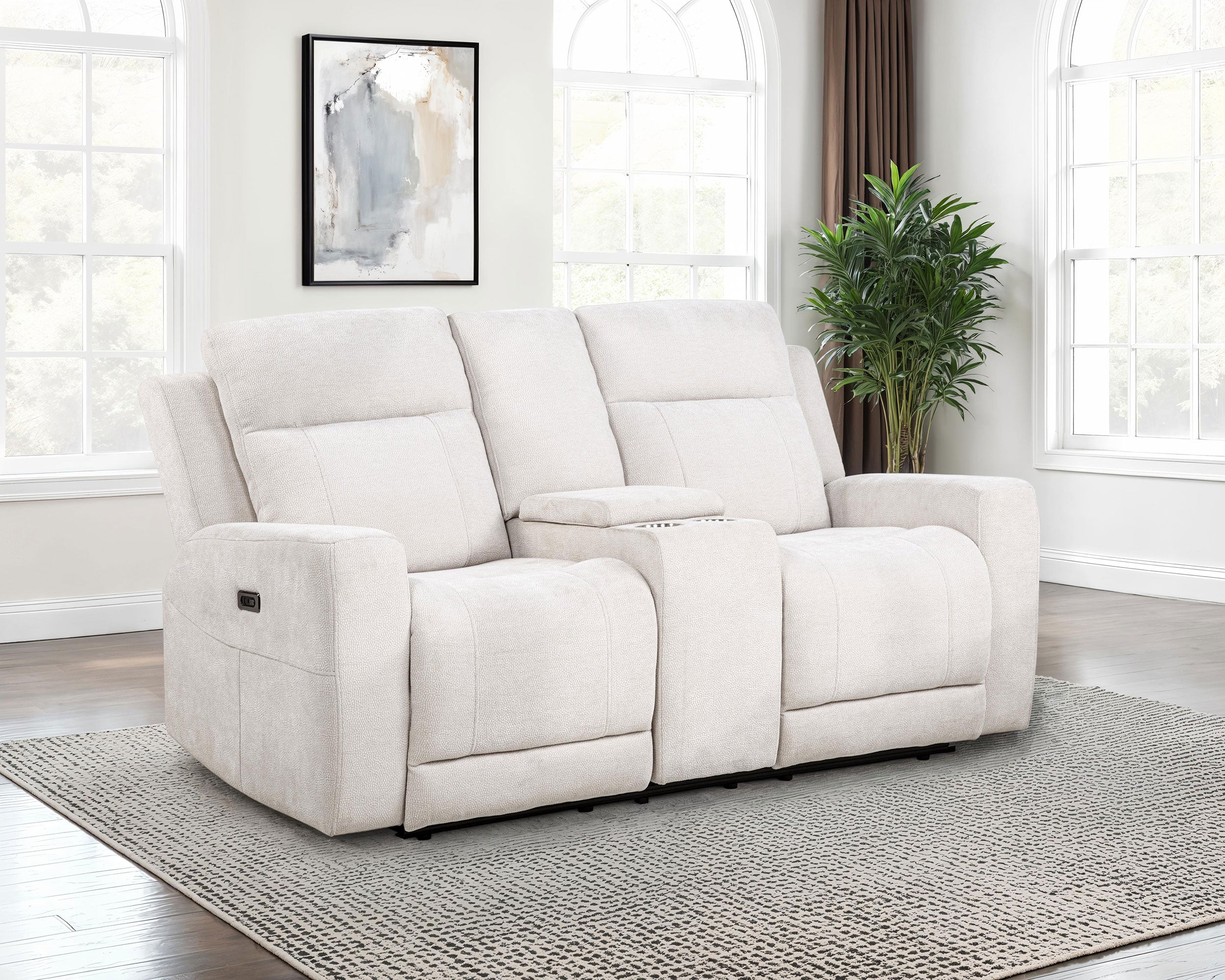 Kennett Chenille Upholstered Power Reclining Loveseat Ivory — view 2