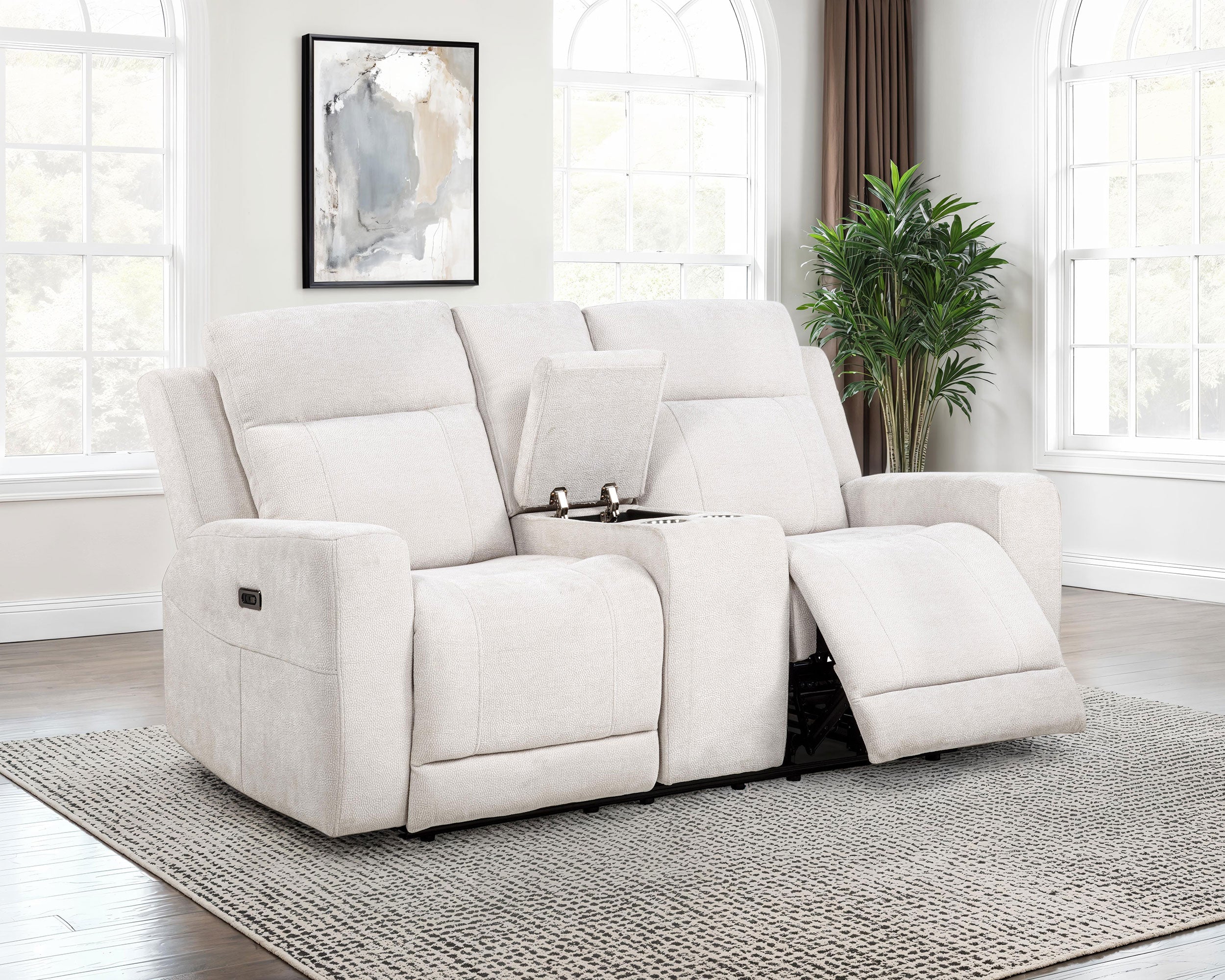 Kennett Chenille Upholstered Power Reclining Loveseat Ivory — view 3