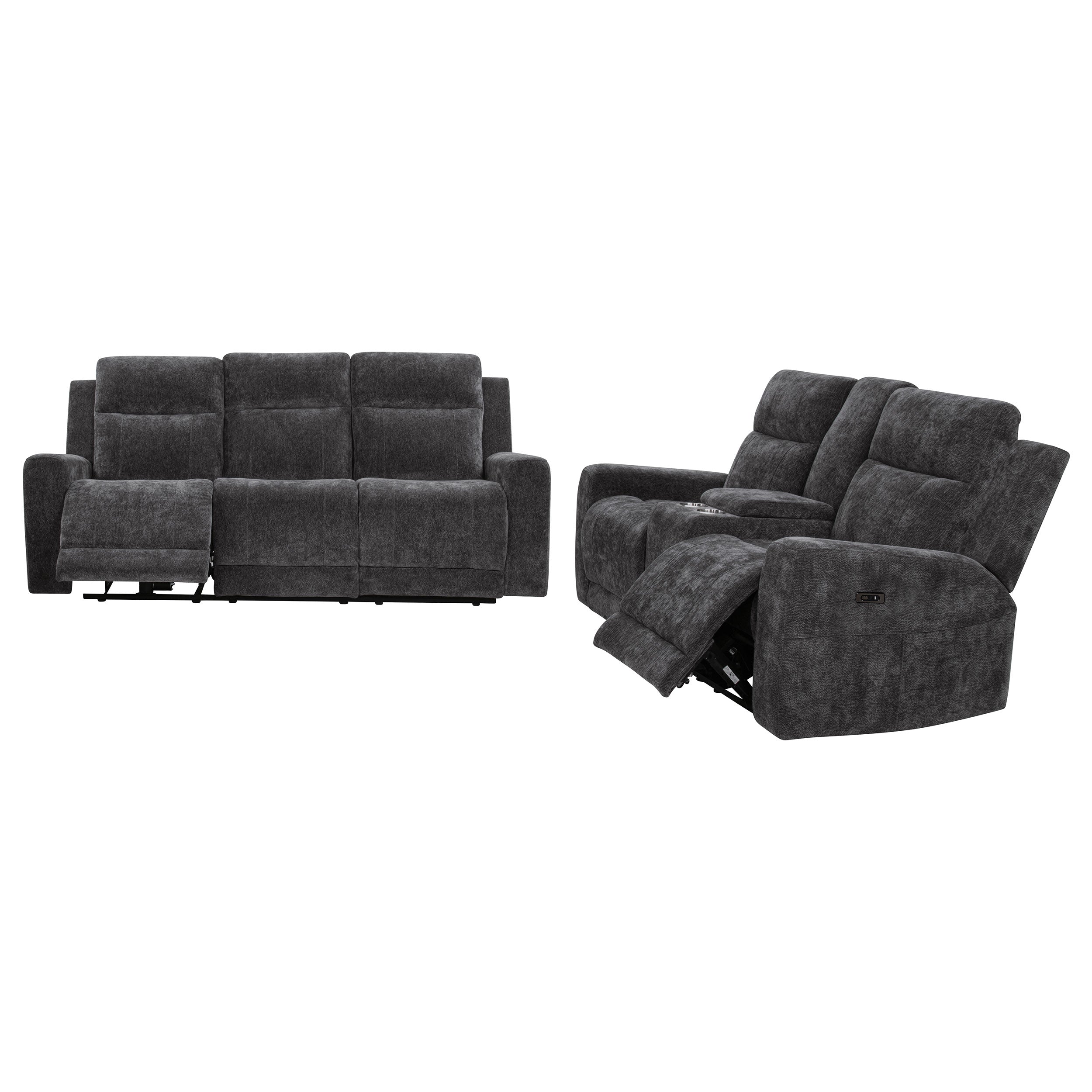 Kennett 2-piece Chenille Power Reclining Sofa Set Dark Grey — view 4