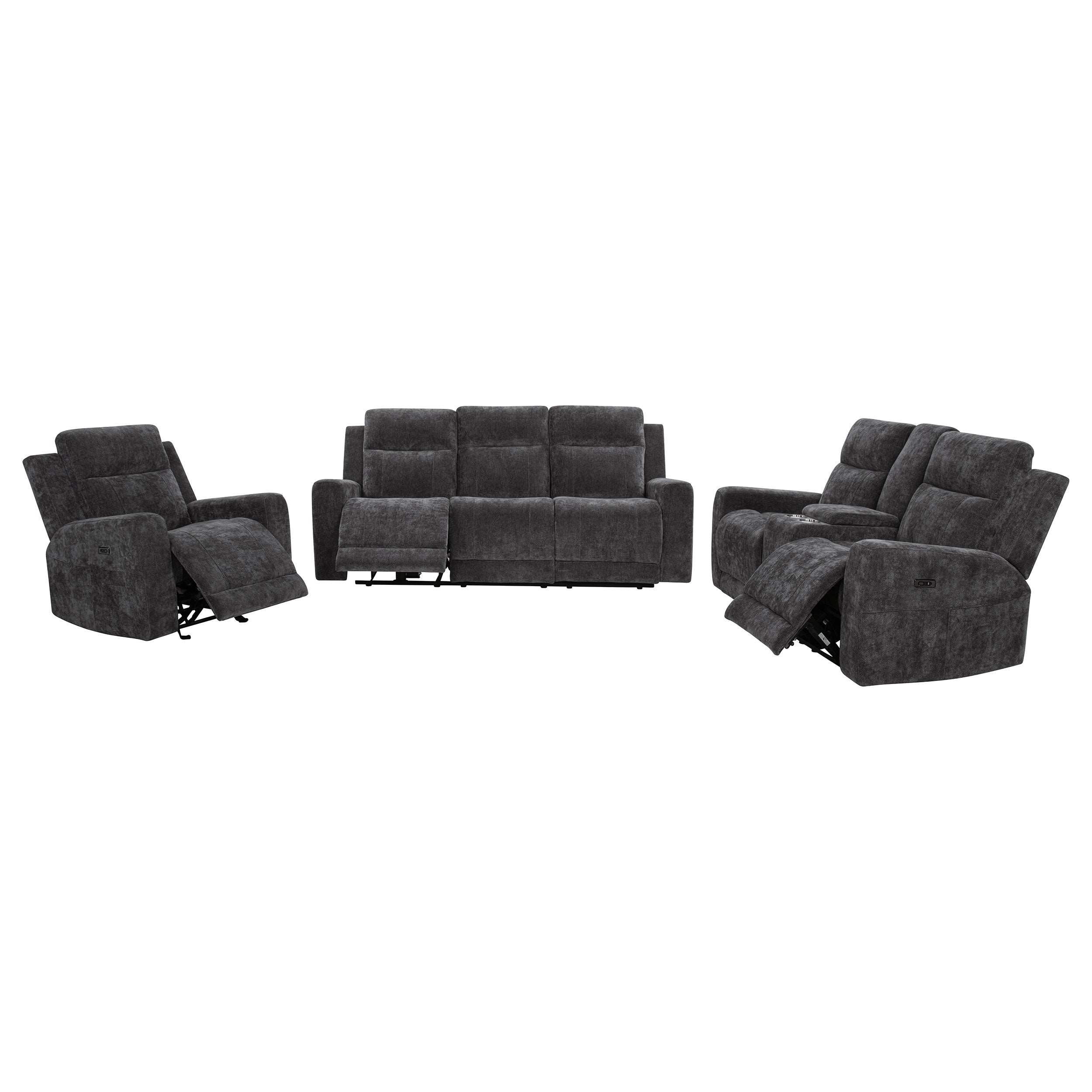 Kennett 3-piece Chenille Power Reclining Sofa Set Dark Grey — view 2