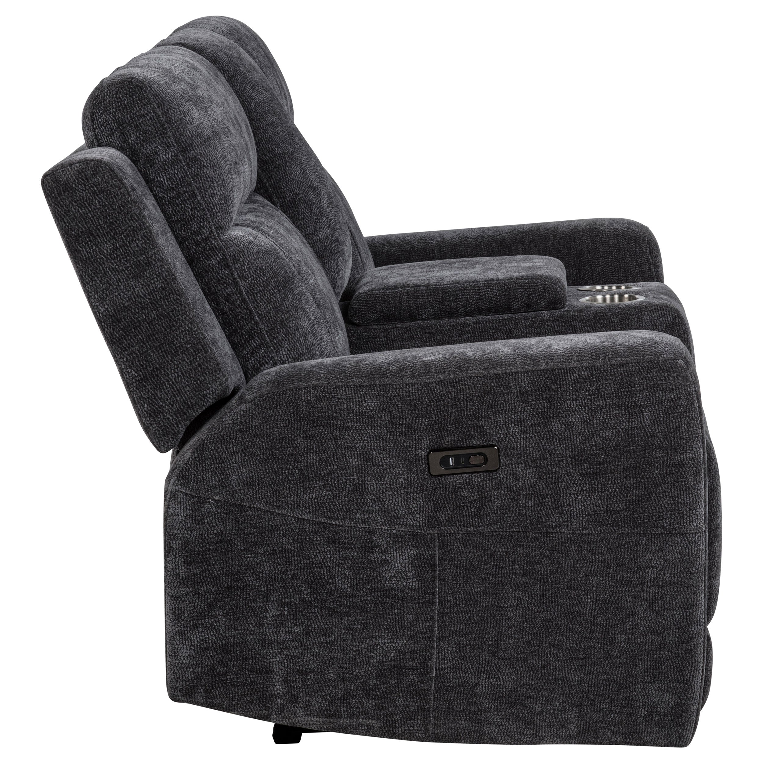 Kennett Chenille Upholstered Power Reclining Loveseat Grey — view 7