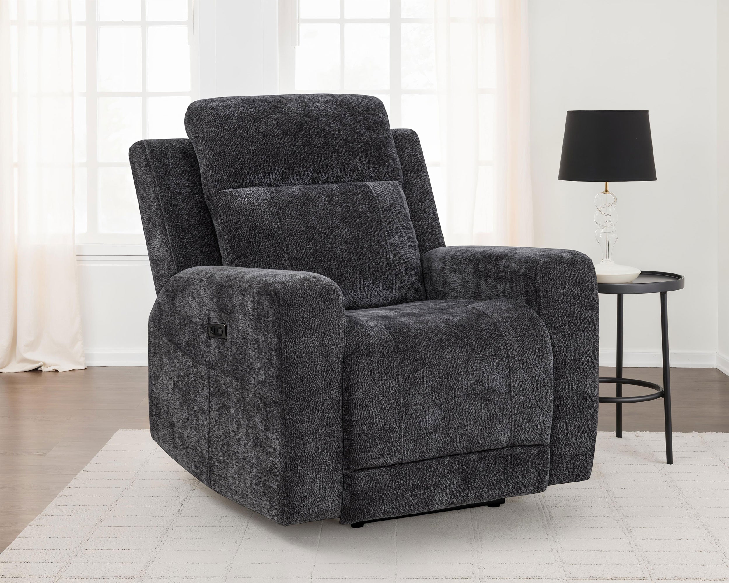 Kennett Chenille Upholstered Power Recliner Chair Dark Grey — view 2