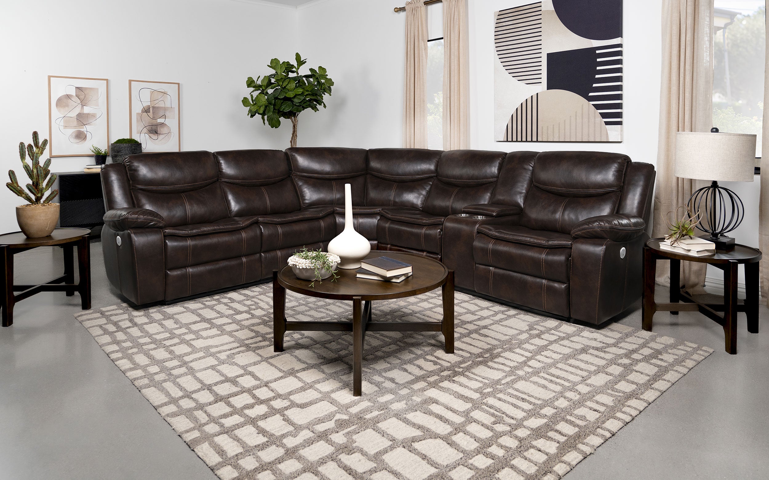 Sycamore Upholstered Power Reclining Sectional Sofa Brown — view 2