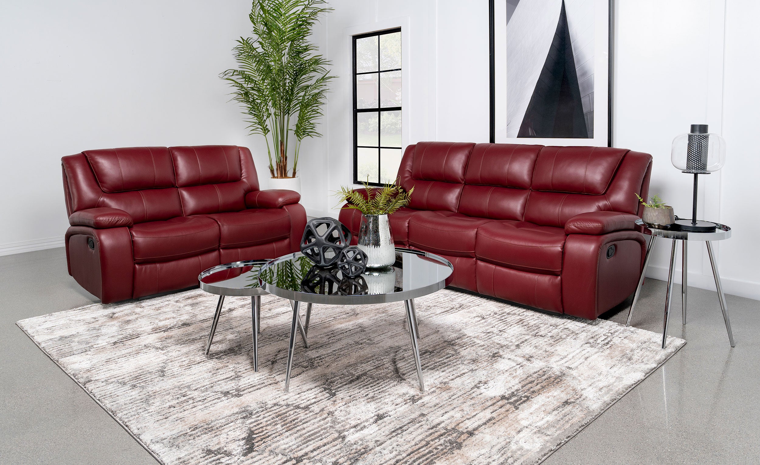 Camila 2-piece Upholstered Reclining Sofa Set Red — view 1