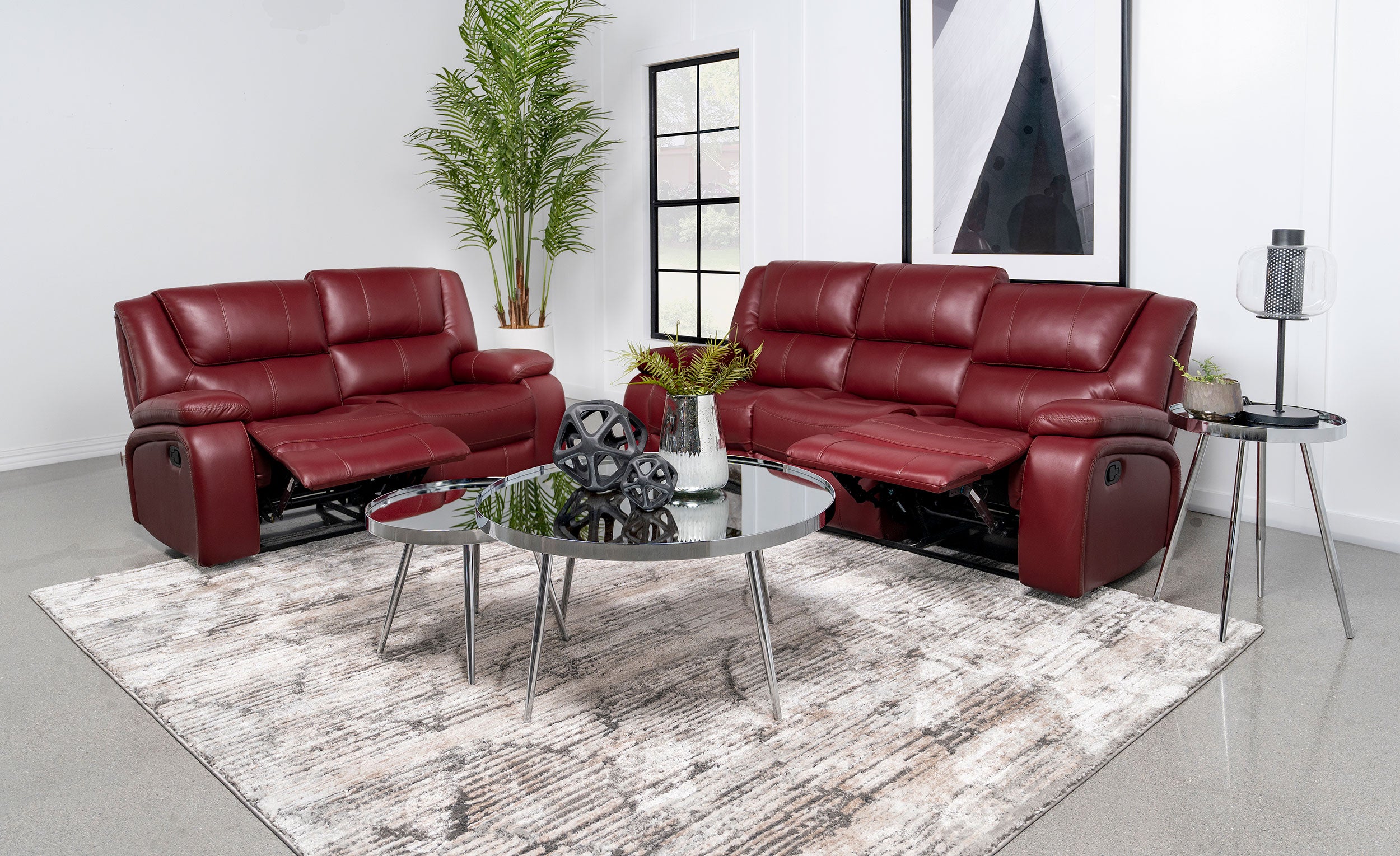 Camila 2-piece Upholstered Reclining Sofa Set Red — view 2