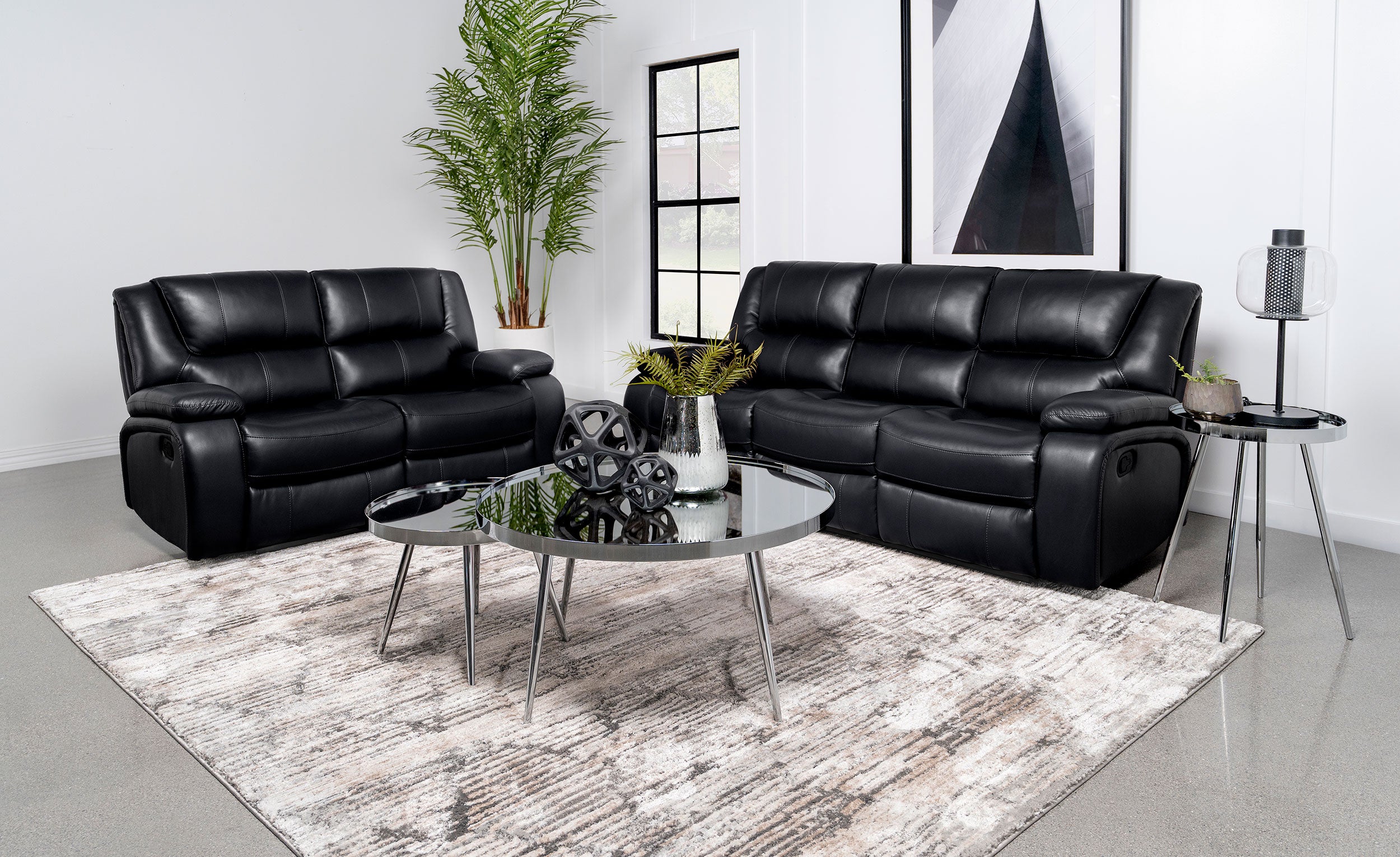 Camila 2-piece Upholstered Reclining Sofa Set Black — view 1