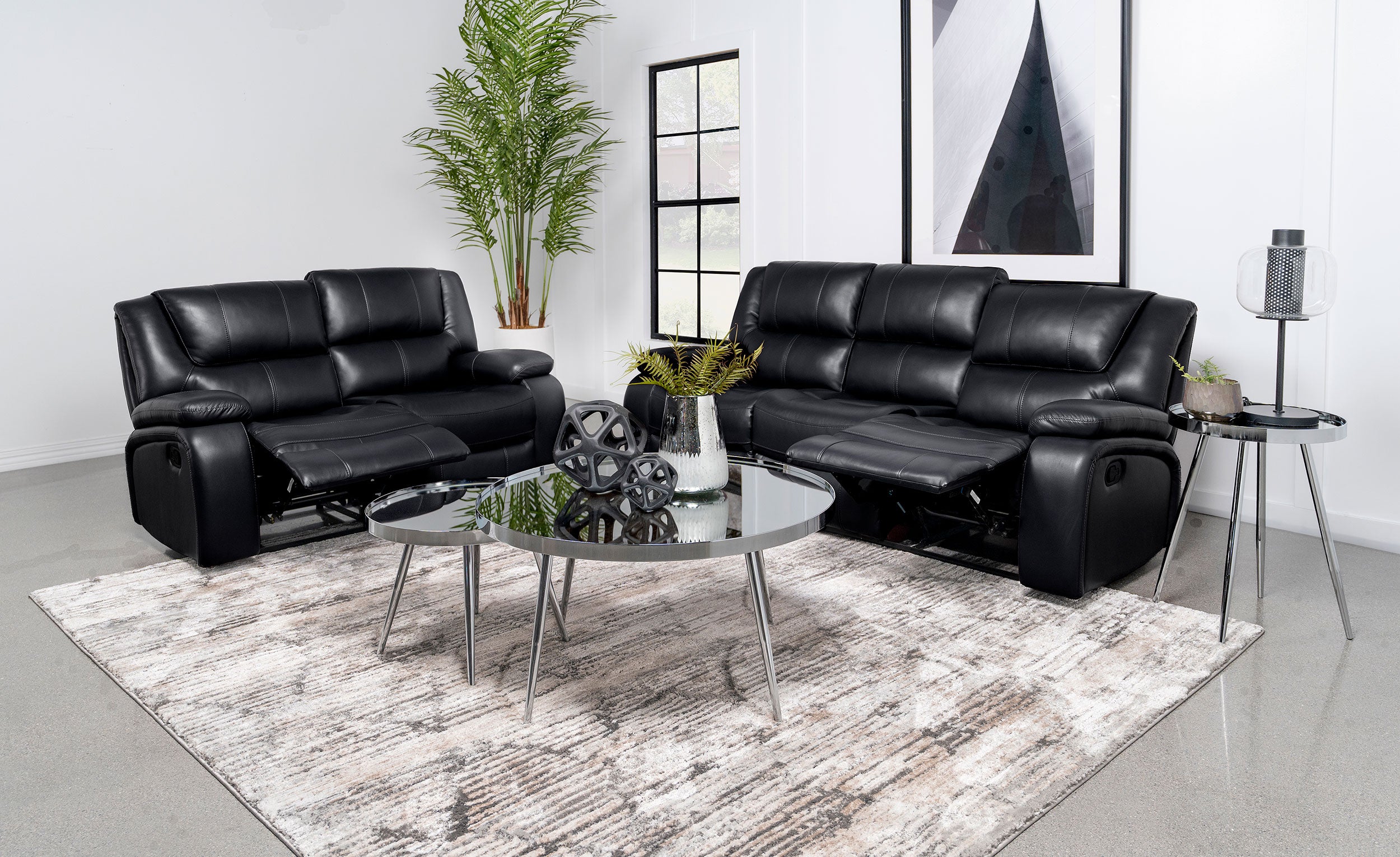 Camila 2-piece Upholstered Reclining Sofa Set Black — view 2