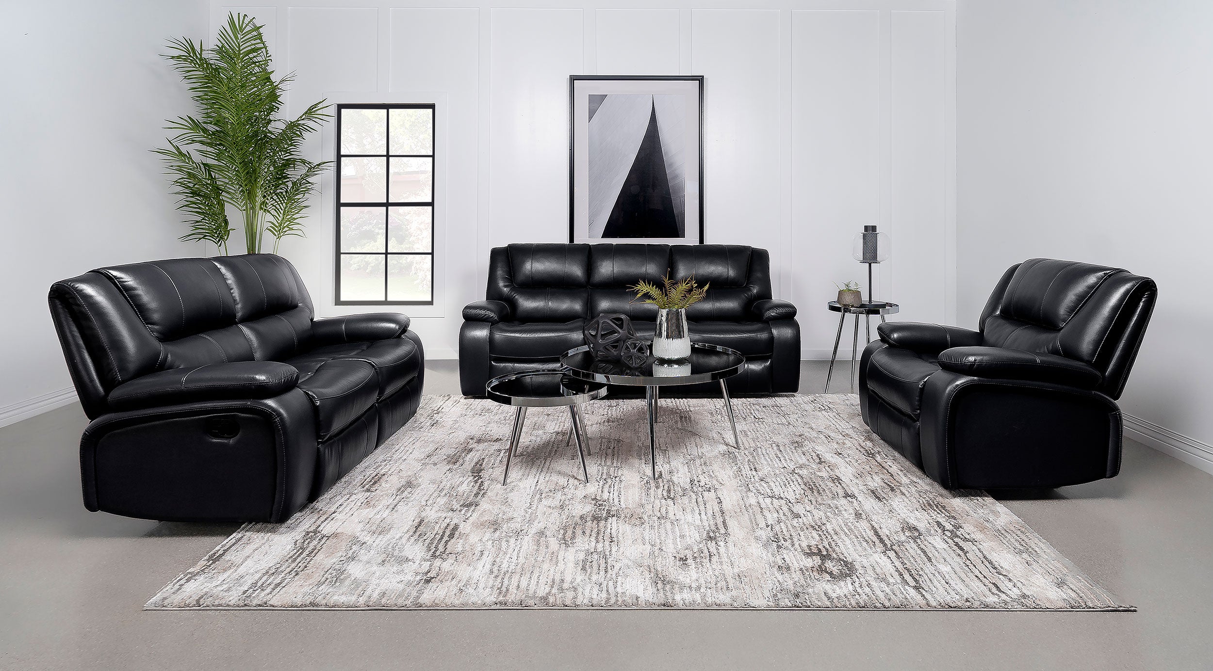 Camila Upholstered Motion Reclining Sofa Black — view 11