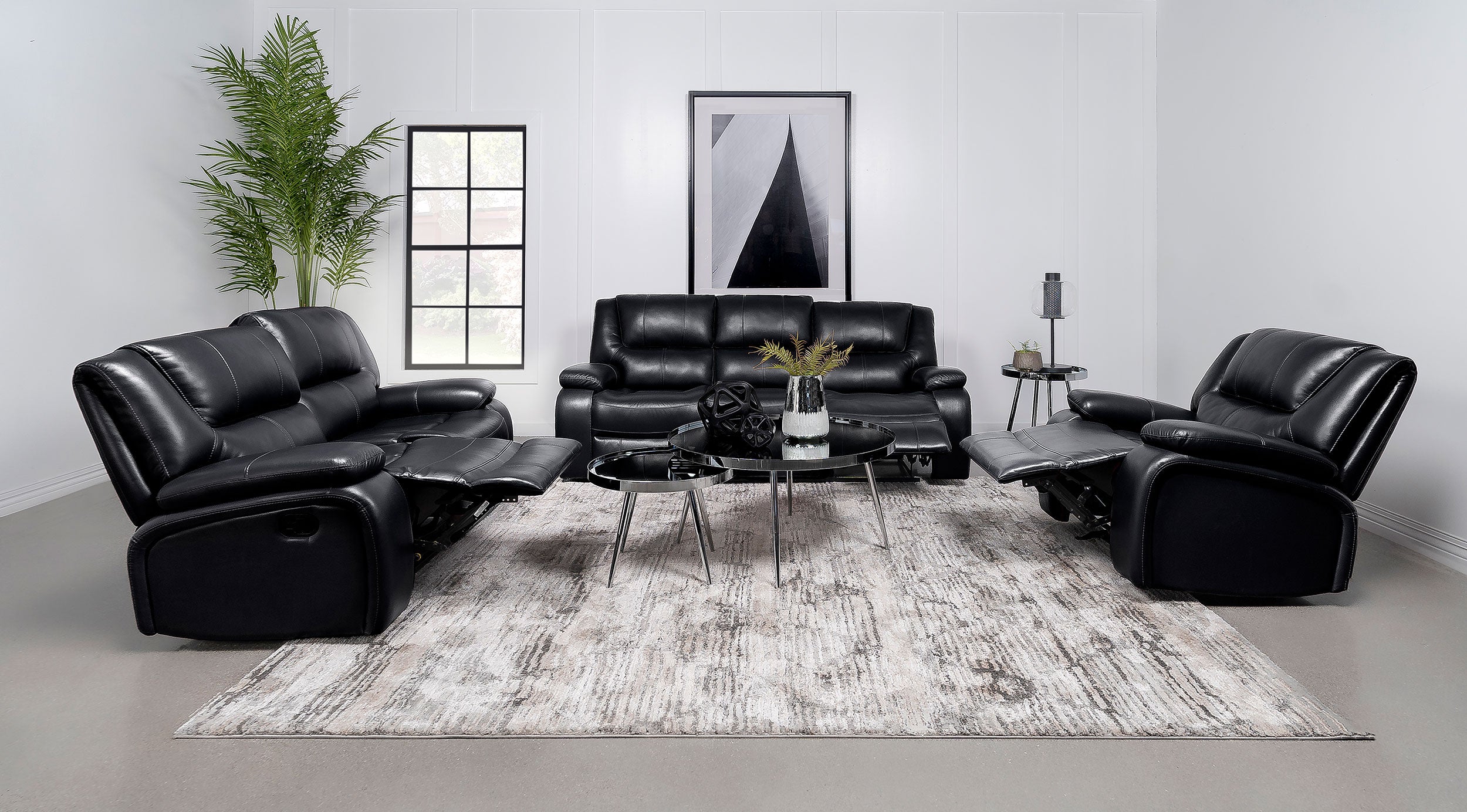 Camila Upholstered Motion Reclining Sofa Black — view 12