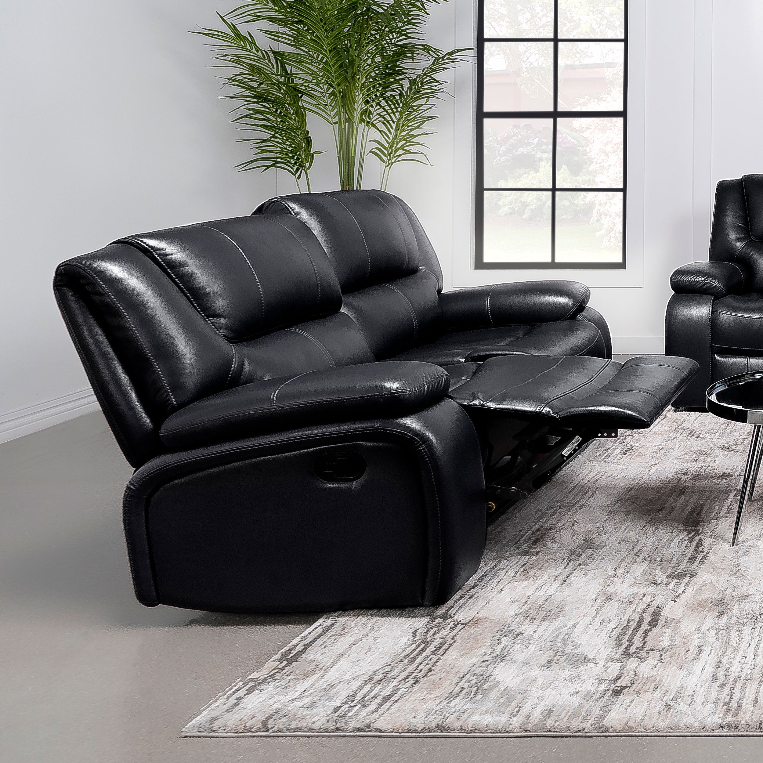Camila Upholstered Motion Reclining Loveseat Black — view 3