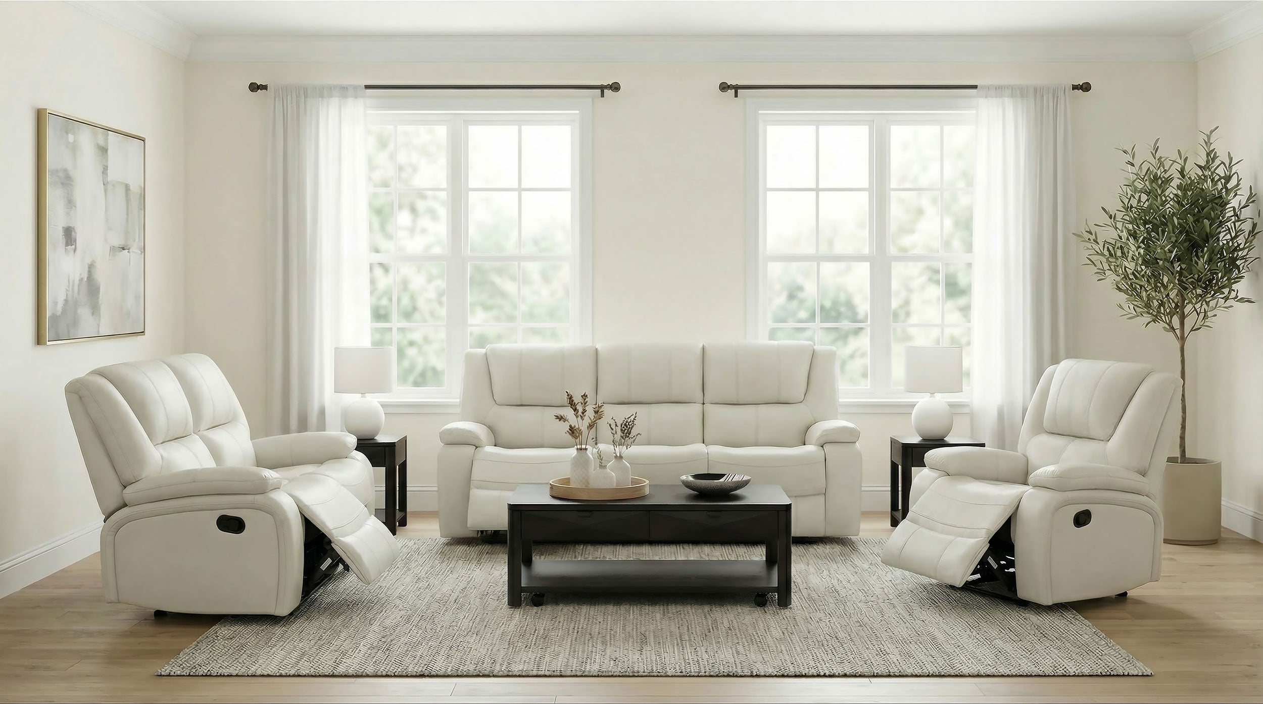 Camila 3-piece Upholstered Reclining Sofa Set White — view 1