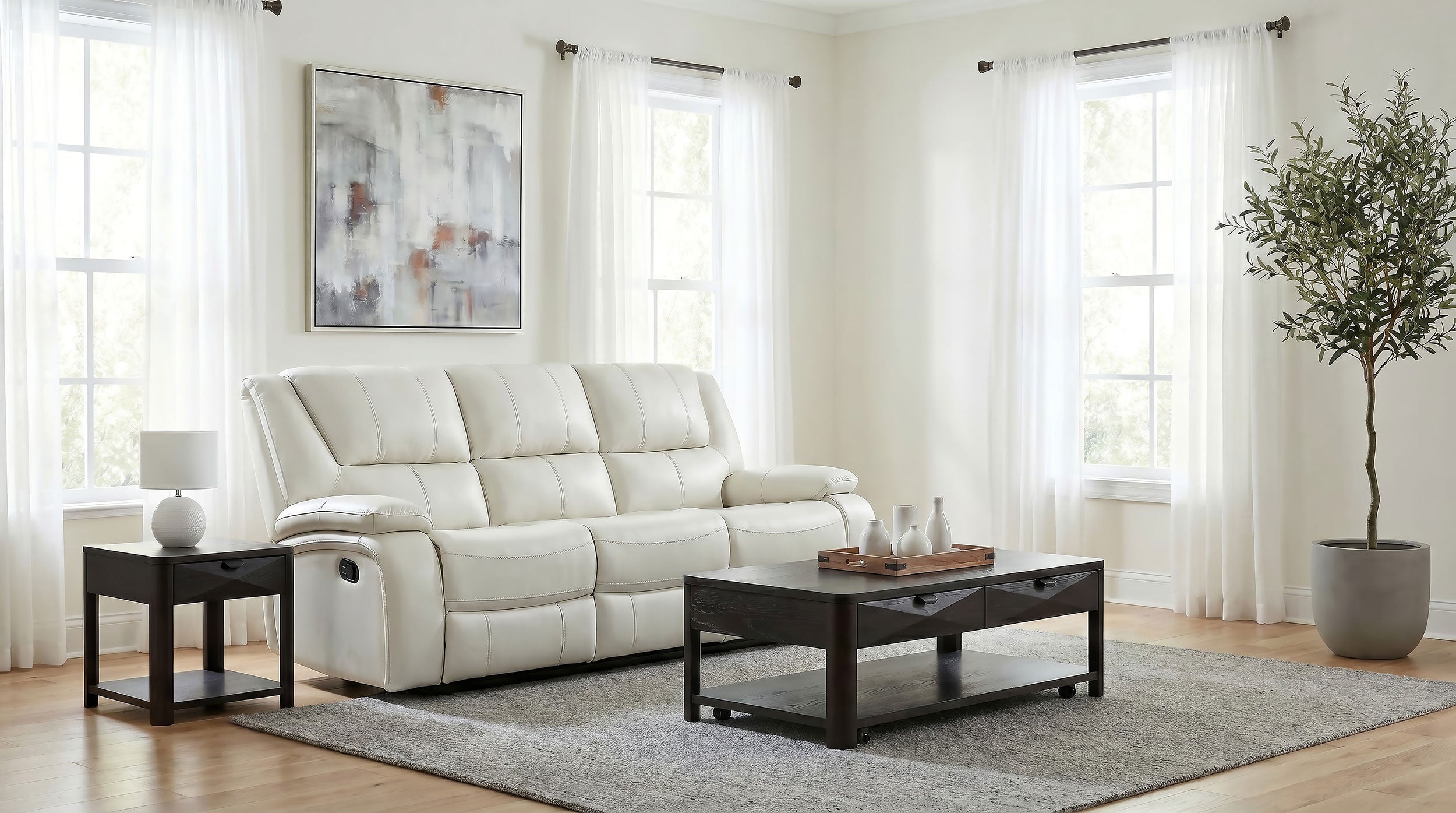 Camila Upholstered Motion Reclining Sofa White — view 2