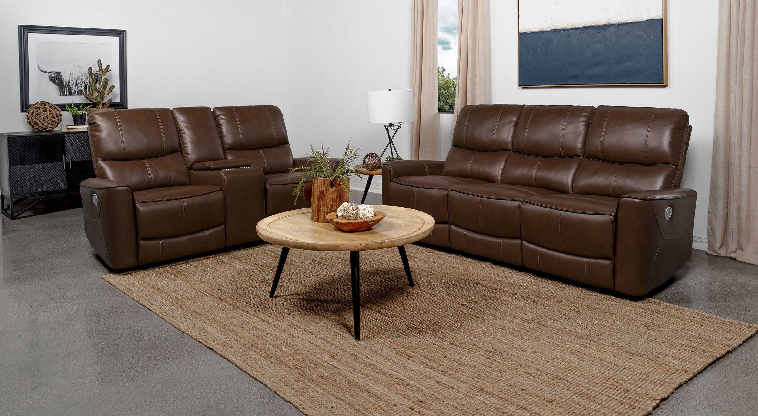 Greenfield 2-piece Power Reclining Sofa Set Saddle Brown — view 2