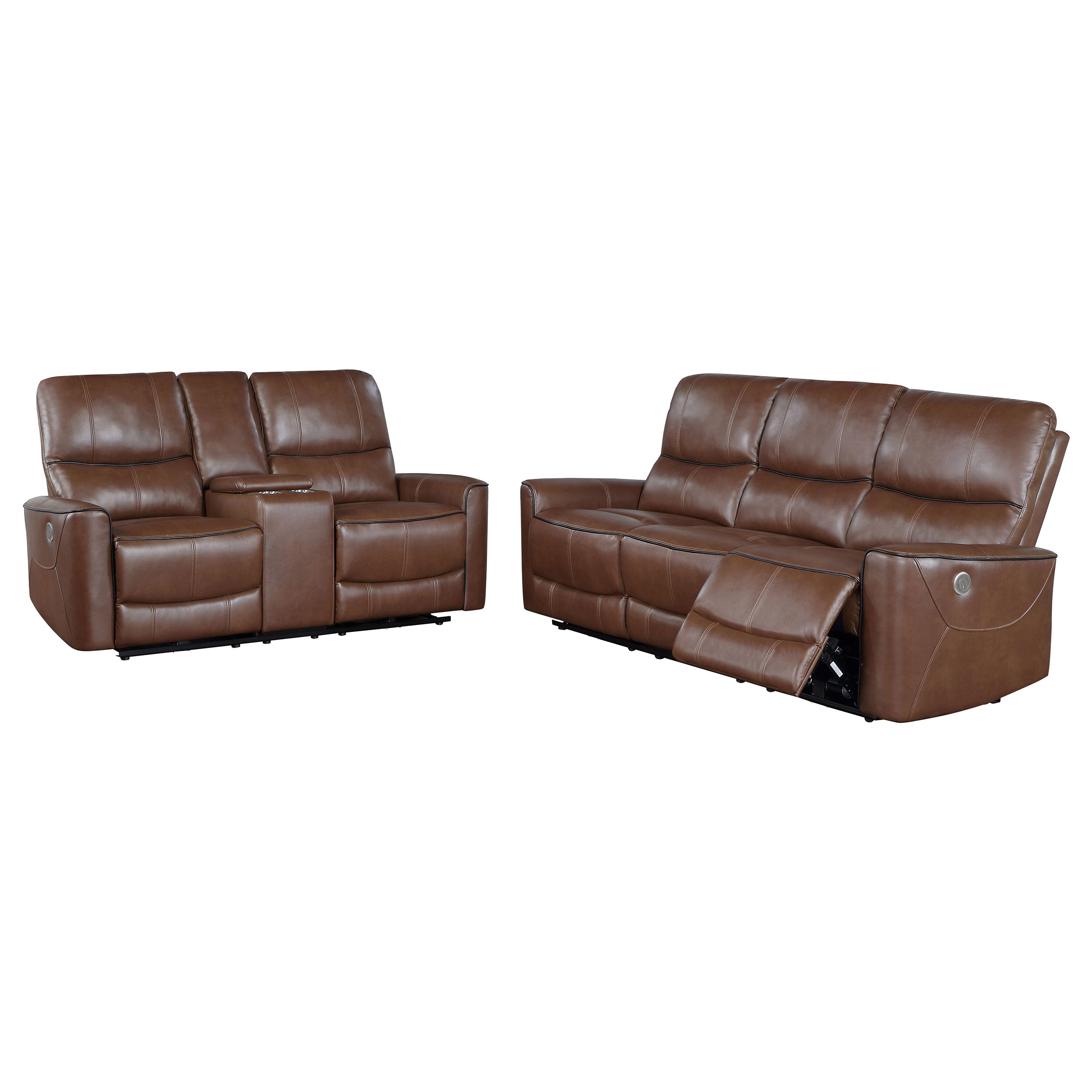 Greenfield 2-piece Power Reclining Sofa Set Saddle Brown — view 3