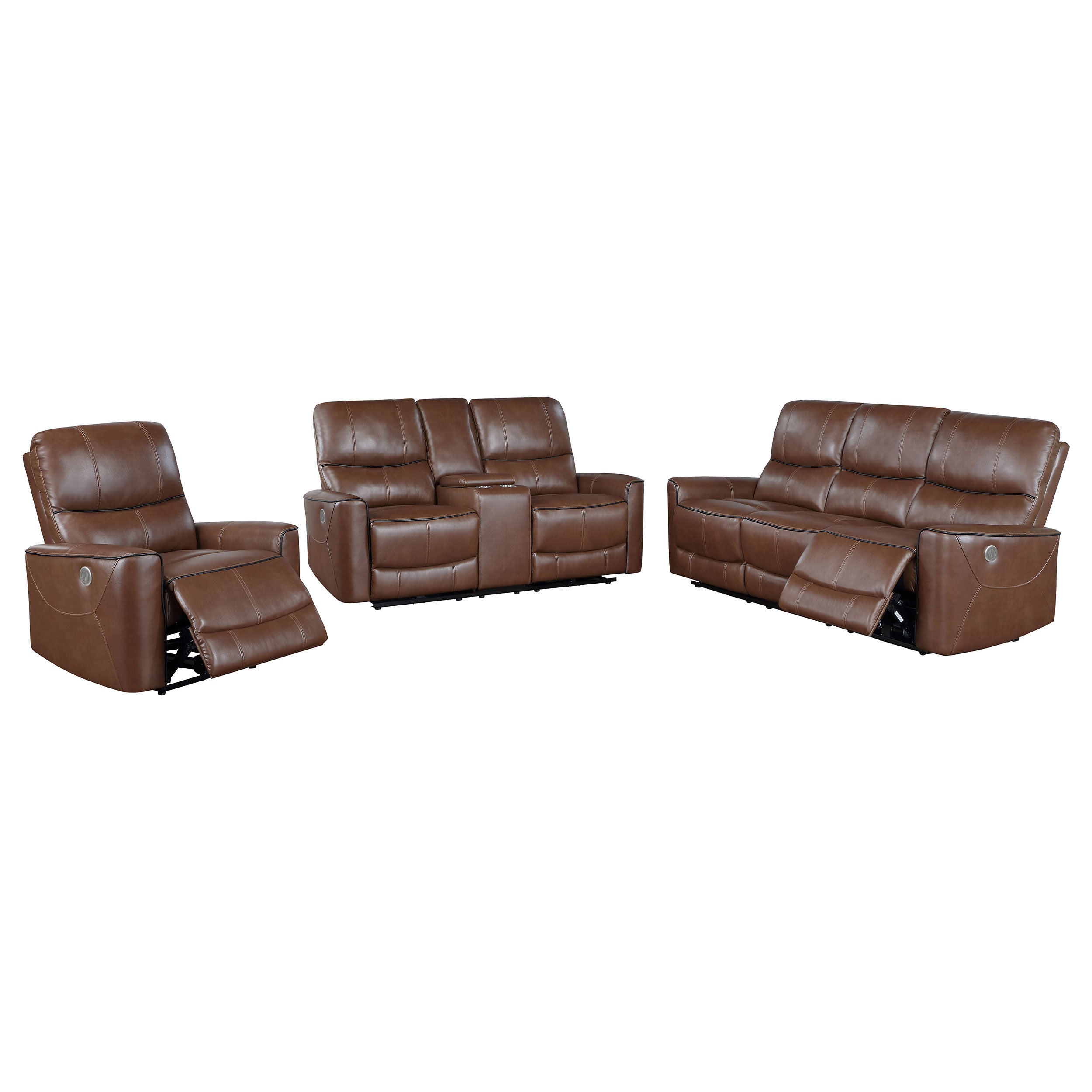 Greenfield 3-piece Power Reclining Sofa Set Saddle Brown — view 3