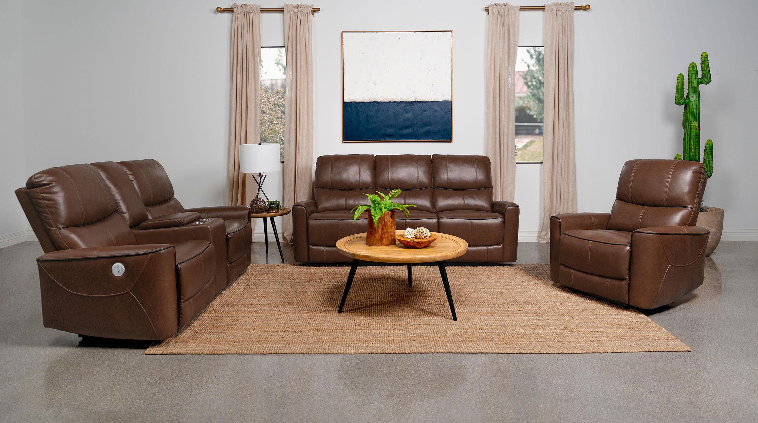 Greenfield Upholstered Power Reclining Sofa Saddle Brown — view 11