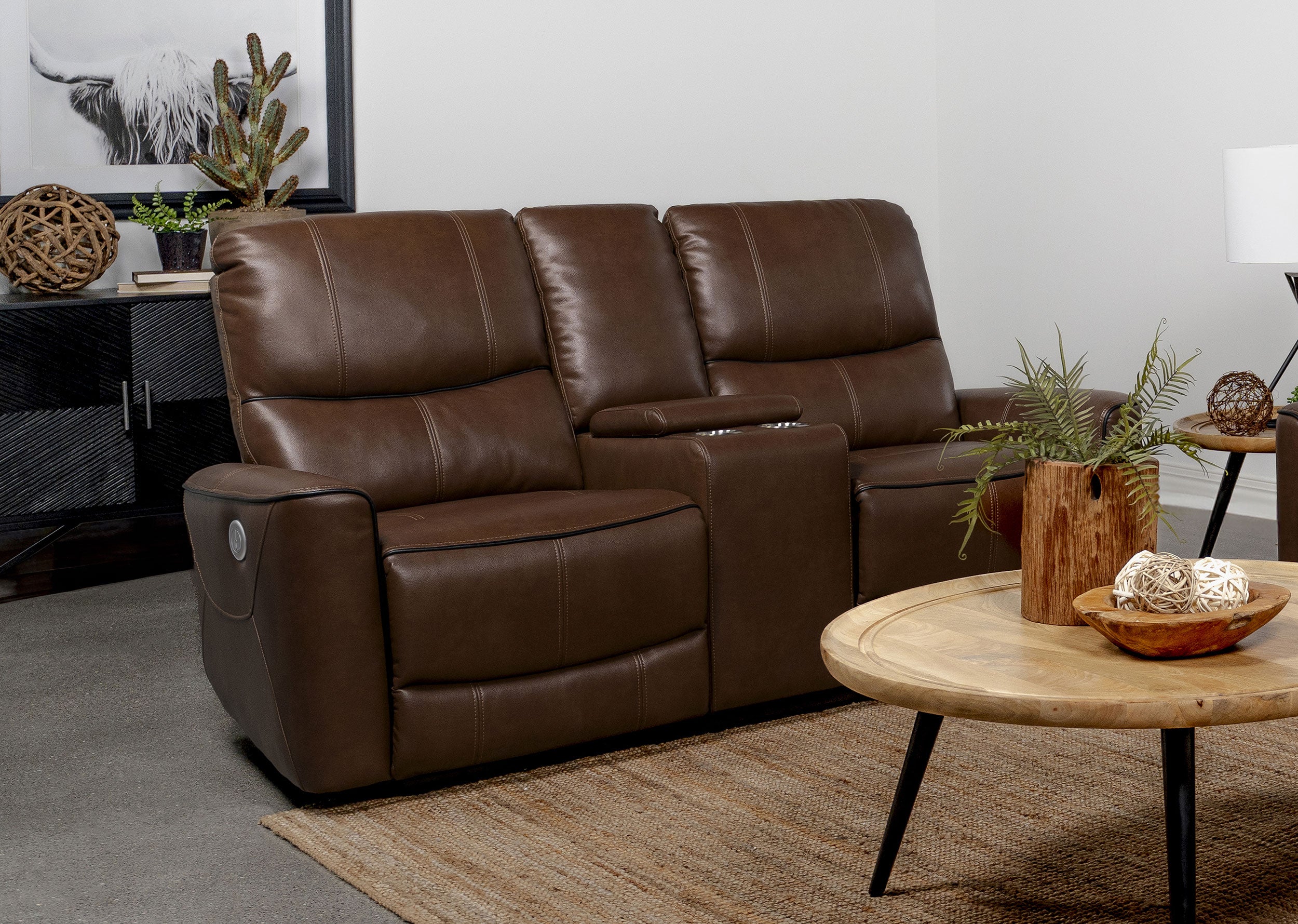 Greenfield Upholstered Power Reclining Loveseat Saddle Brown — view 2