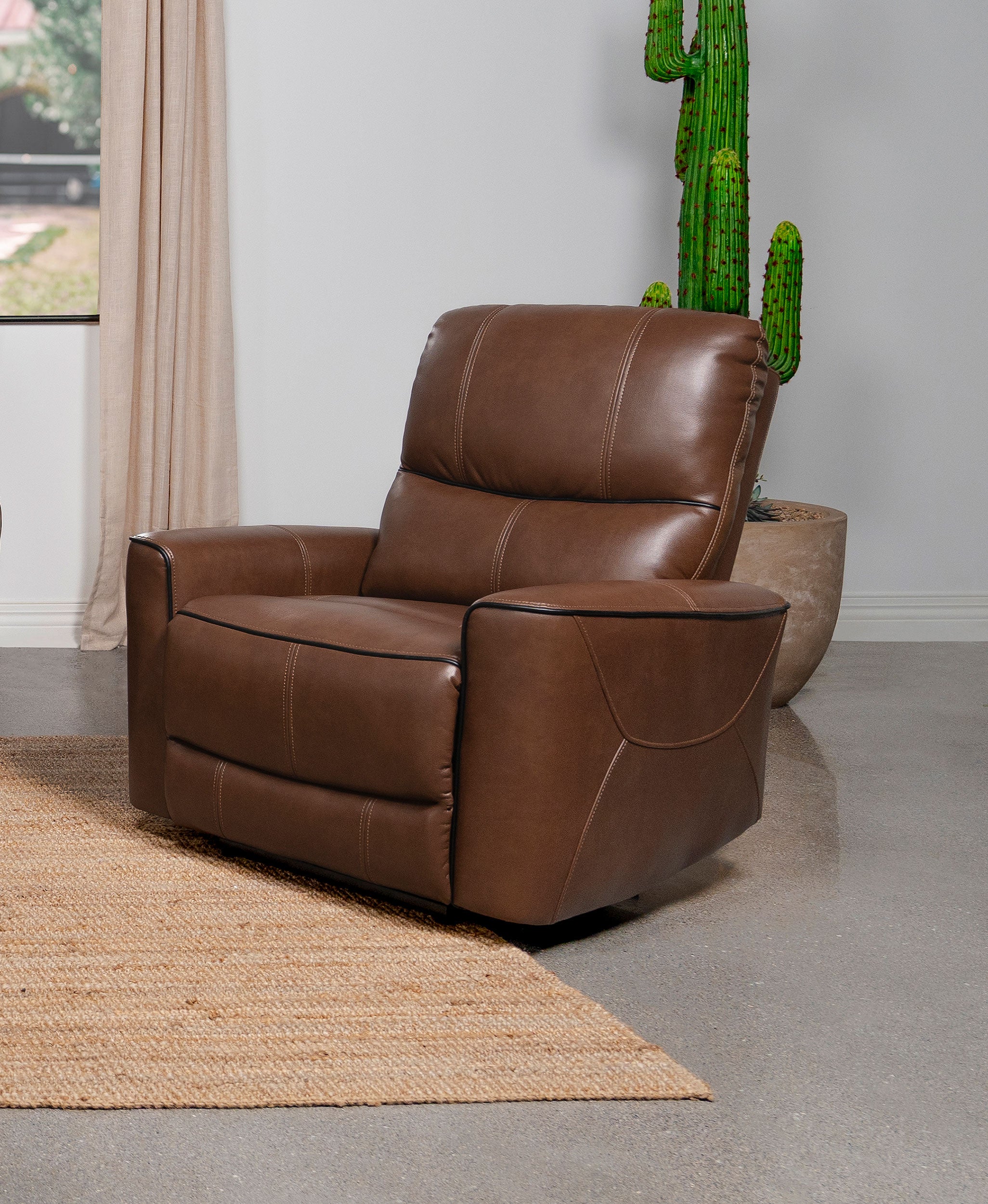 Greenfield Upholstered Power Recliner Chair Saddle Brown — view 2