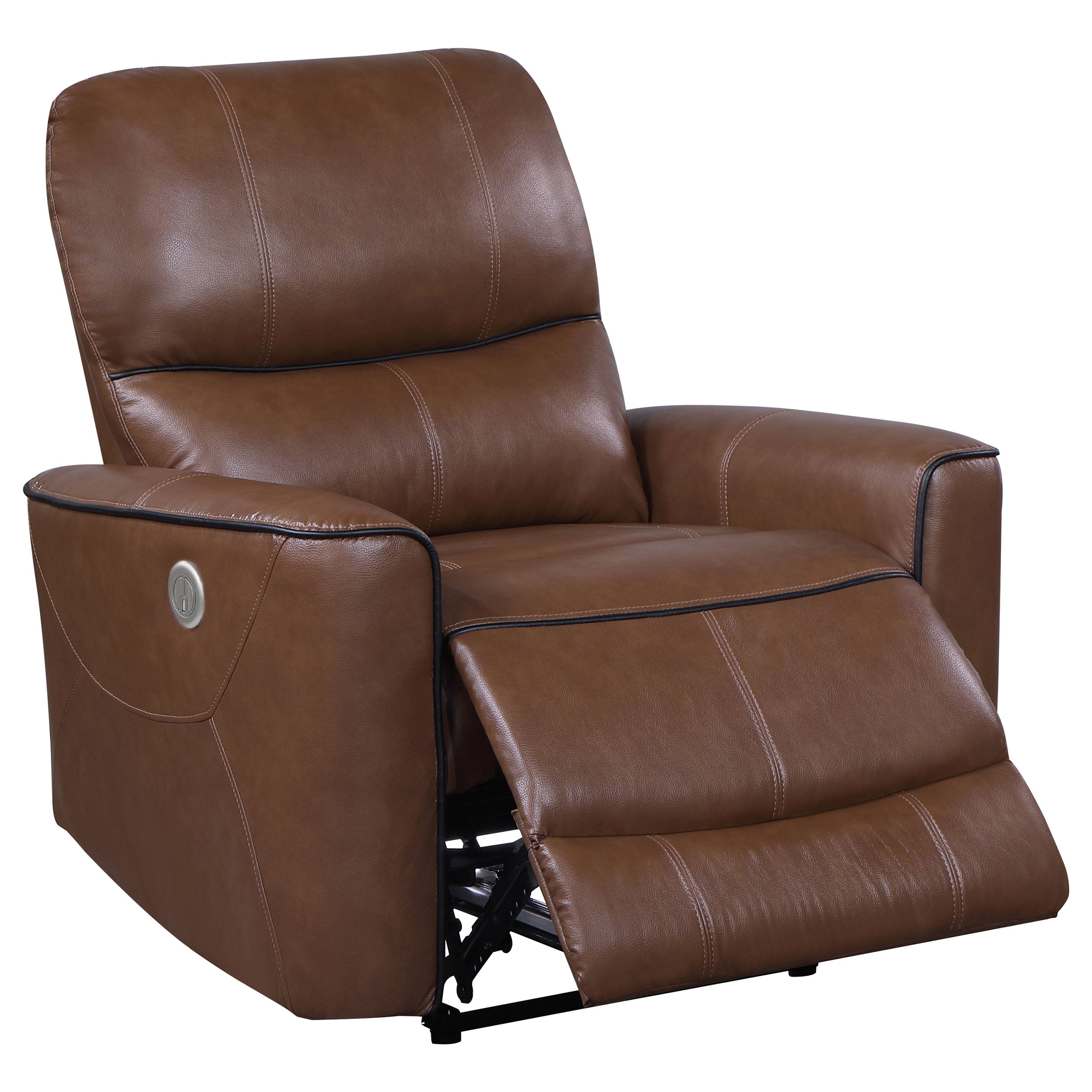 Greenfield Upholstered Power Recliner Chair Saddle Brown — view 3