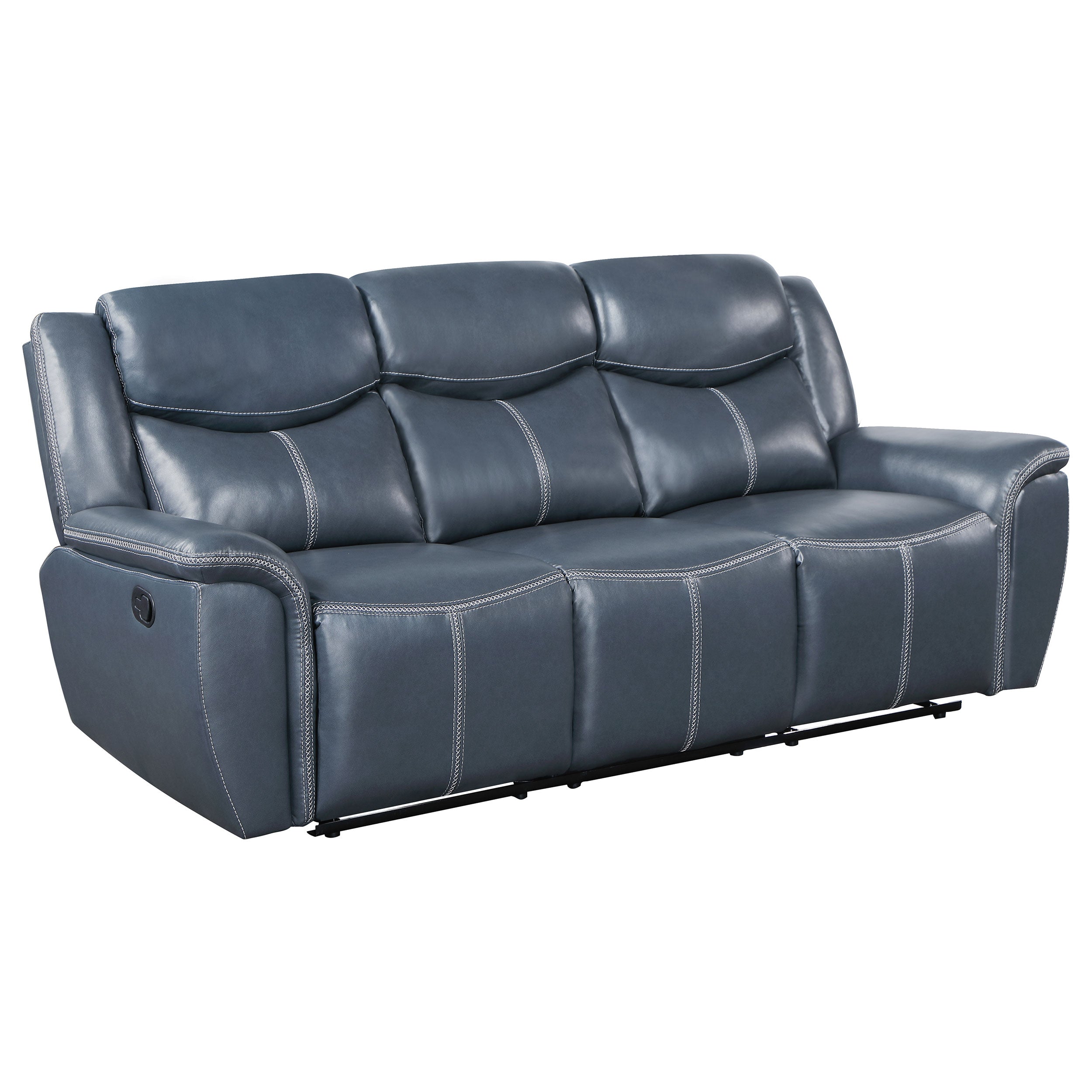 Sloane Upholstered Padded Arm Reclining Sofa Blue — view 1
