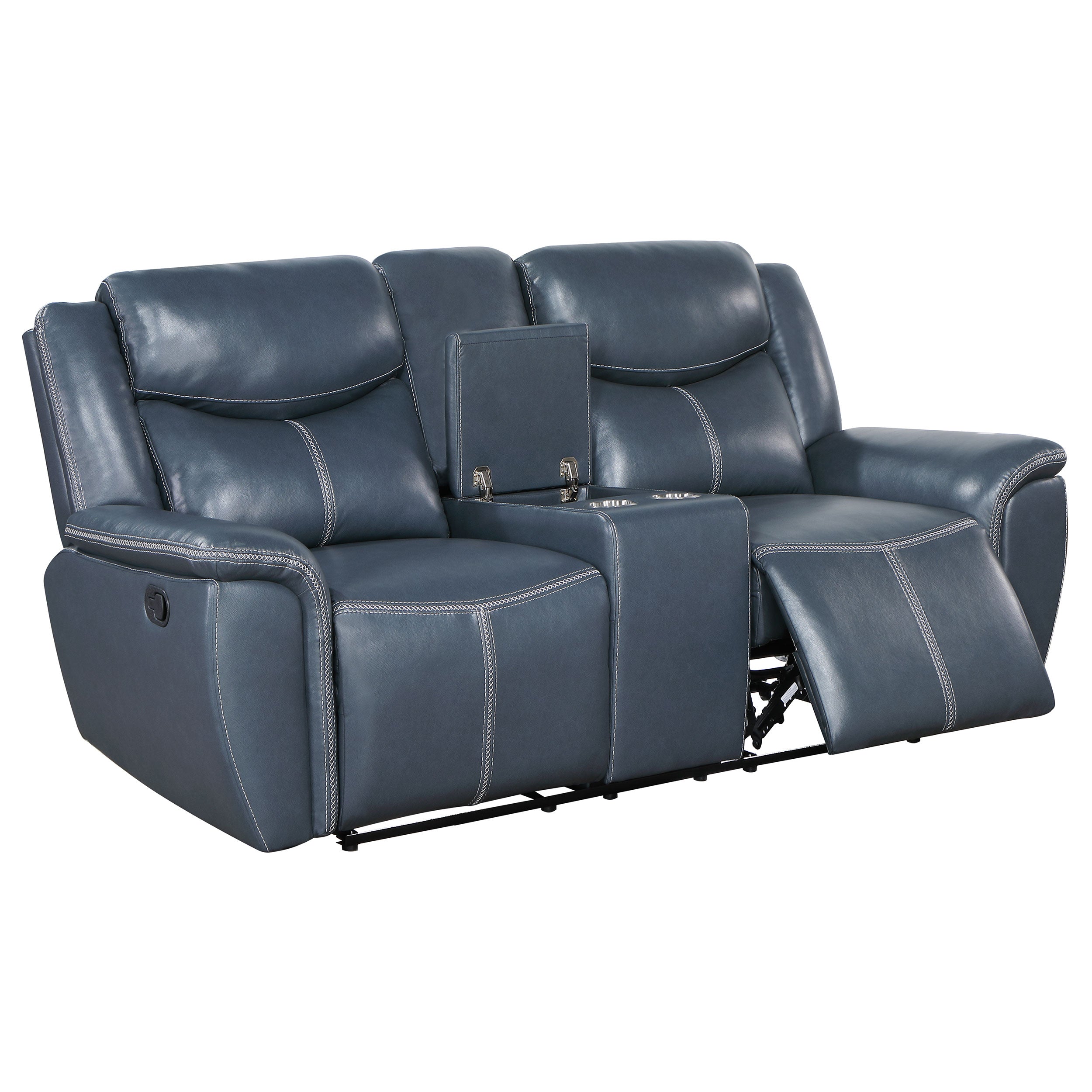 Sloane Upholstered Padded Arm Reclining Loveseat Blue — view 3