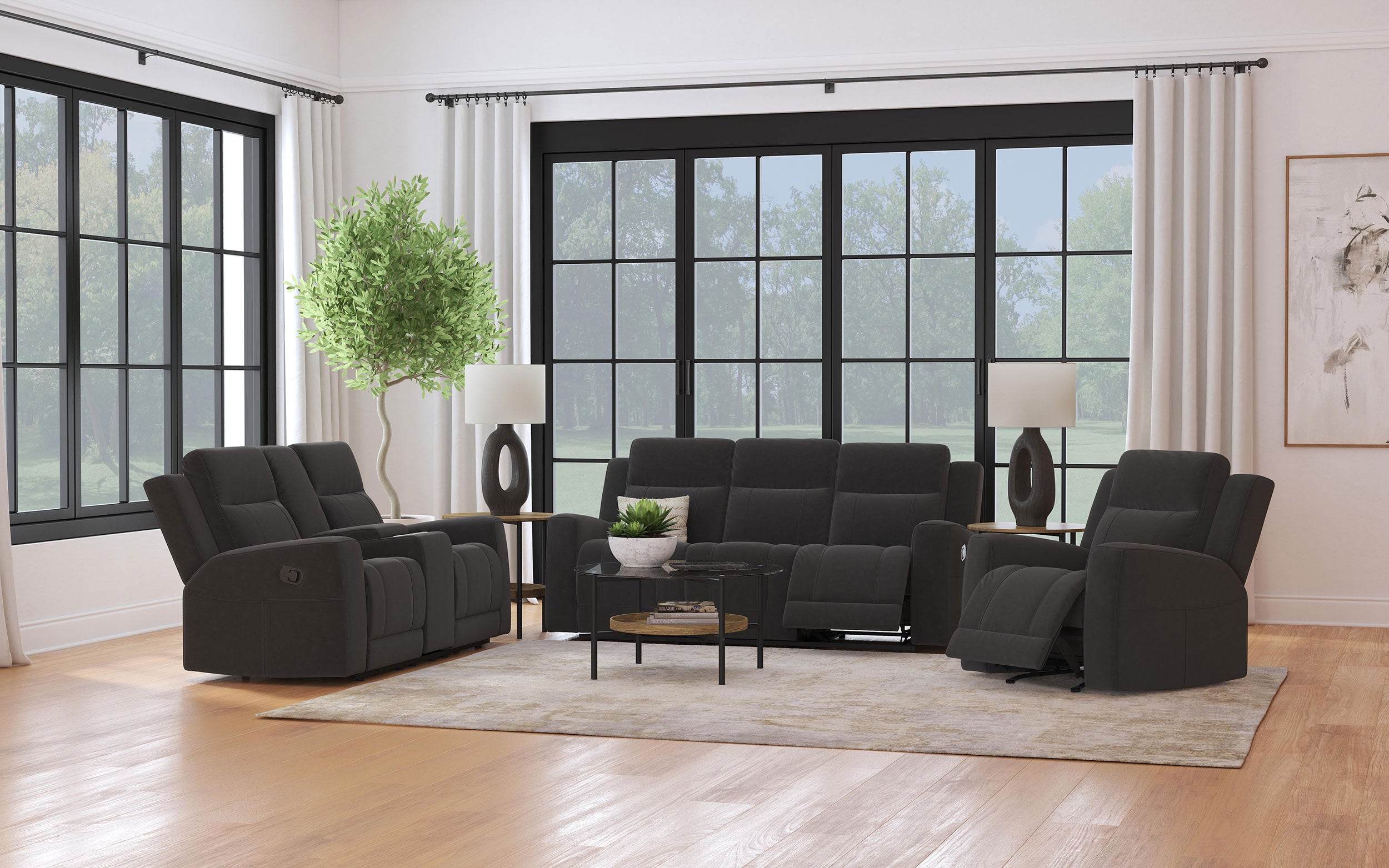 Brentwood 3-piece Upholstered Reclining Sofa Set Charcoal — view 1