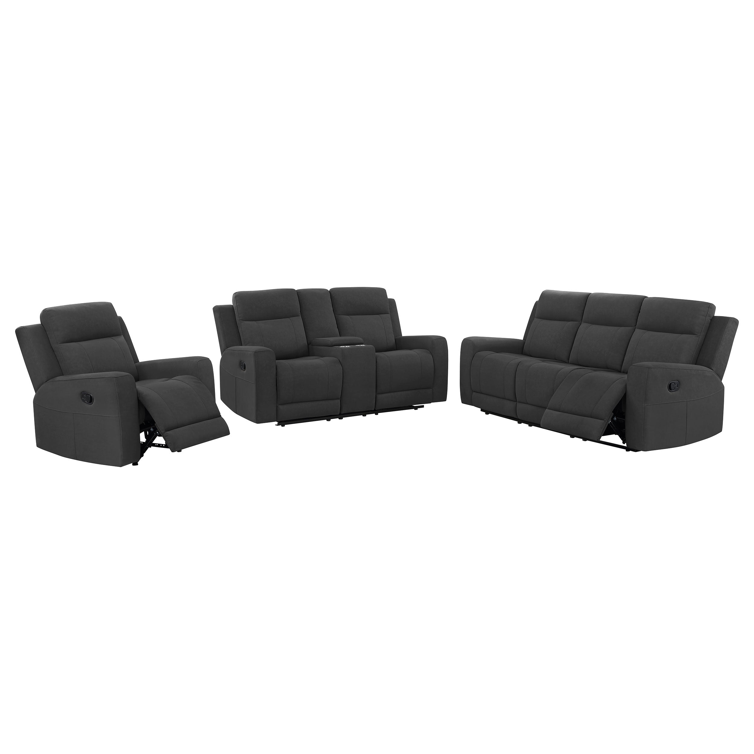 Brentwood 3-piece Upholstered Reclining Sofa Set Charcoal — view 2