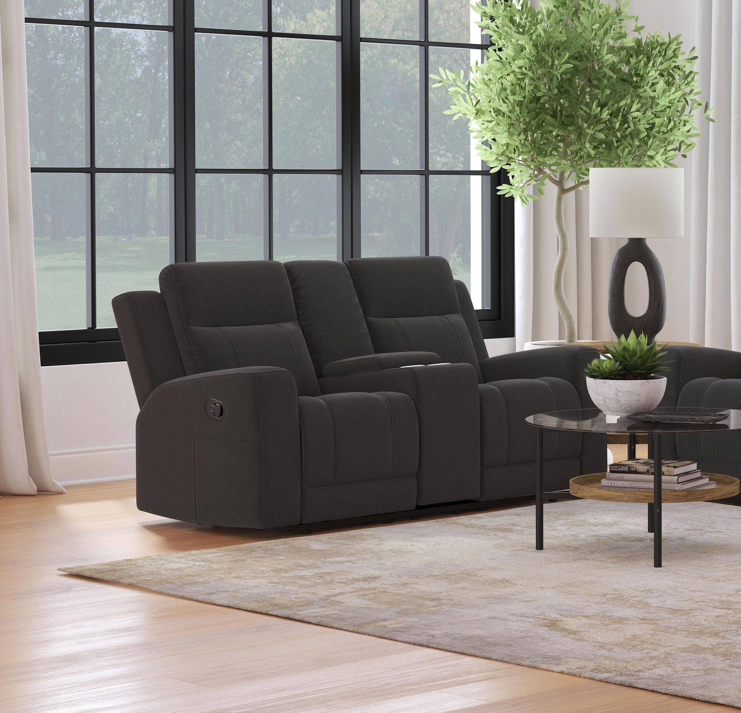 Brentwood Upholstered Reclining Loveseat Dark Charcoal — view 2