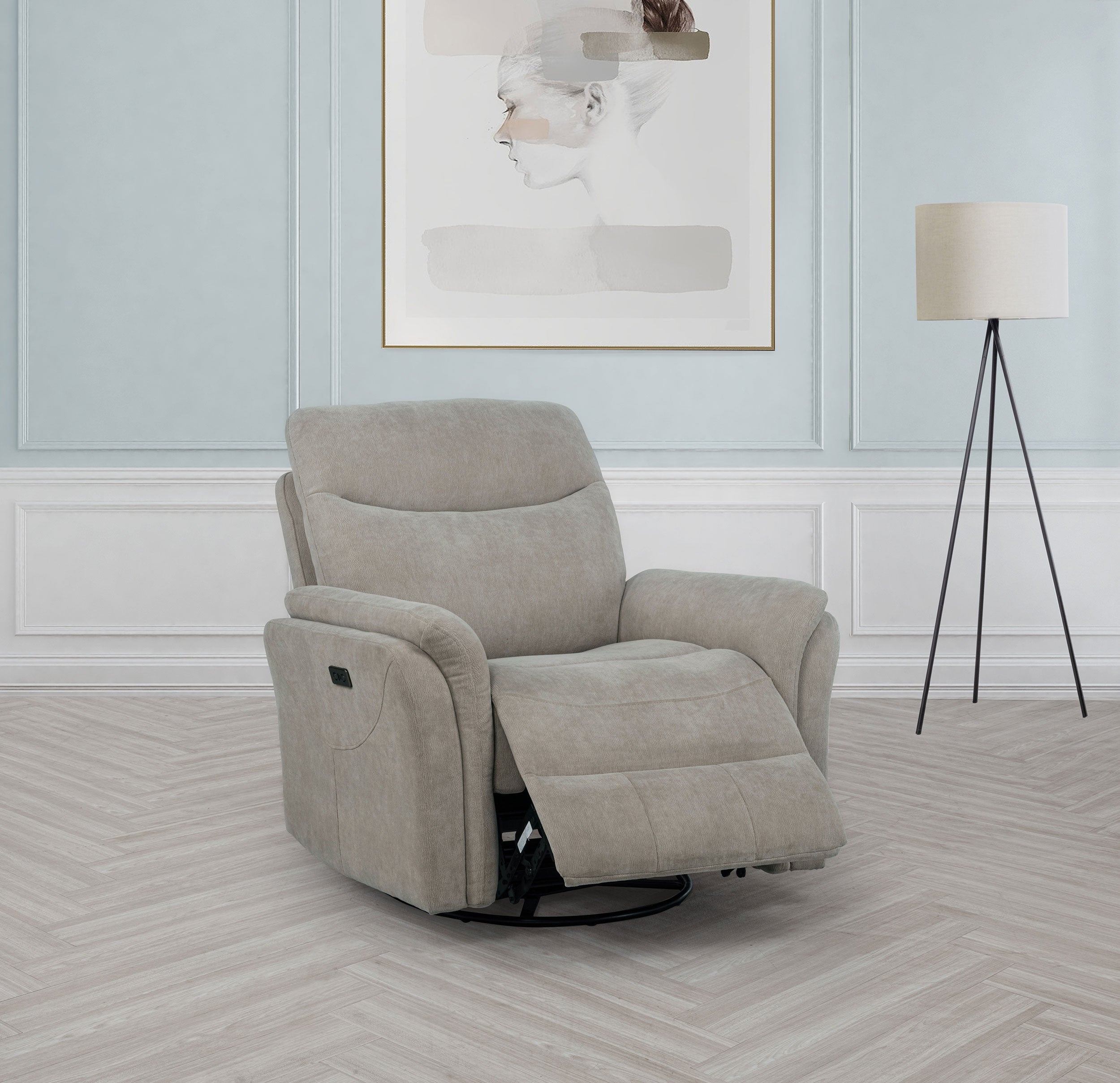 Adler Upholstered Power Swivel Glider Recliner Greige — view 3