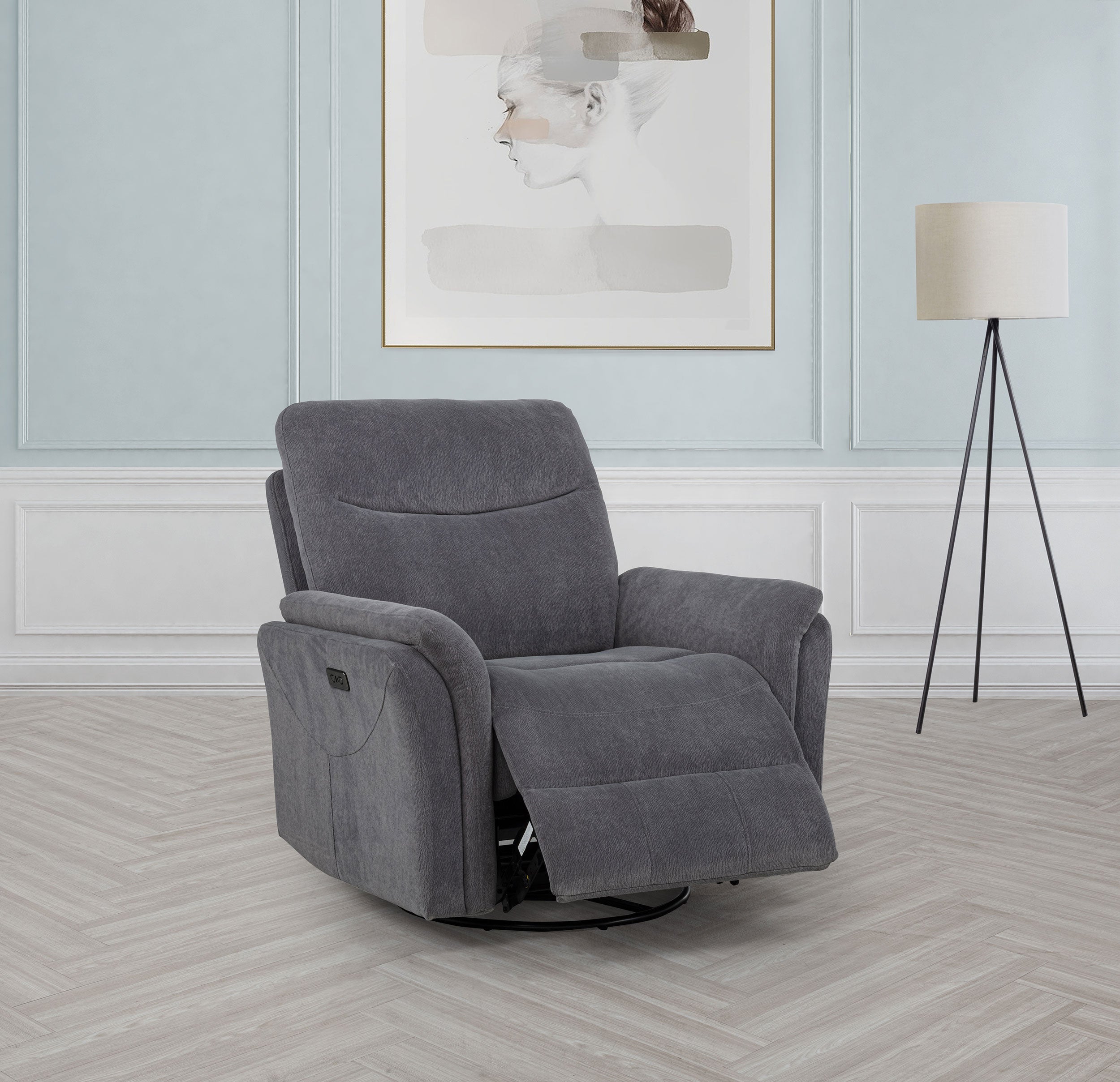 Adler Upholstered Power Swivel Glider Recliner Charcoal Grey — view 3