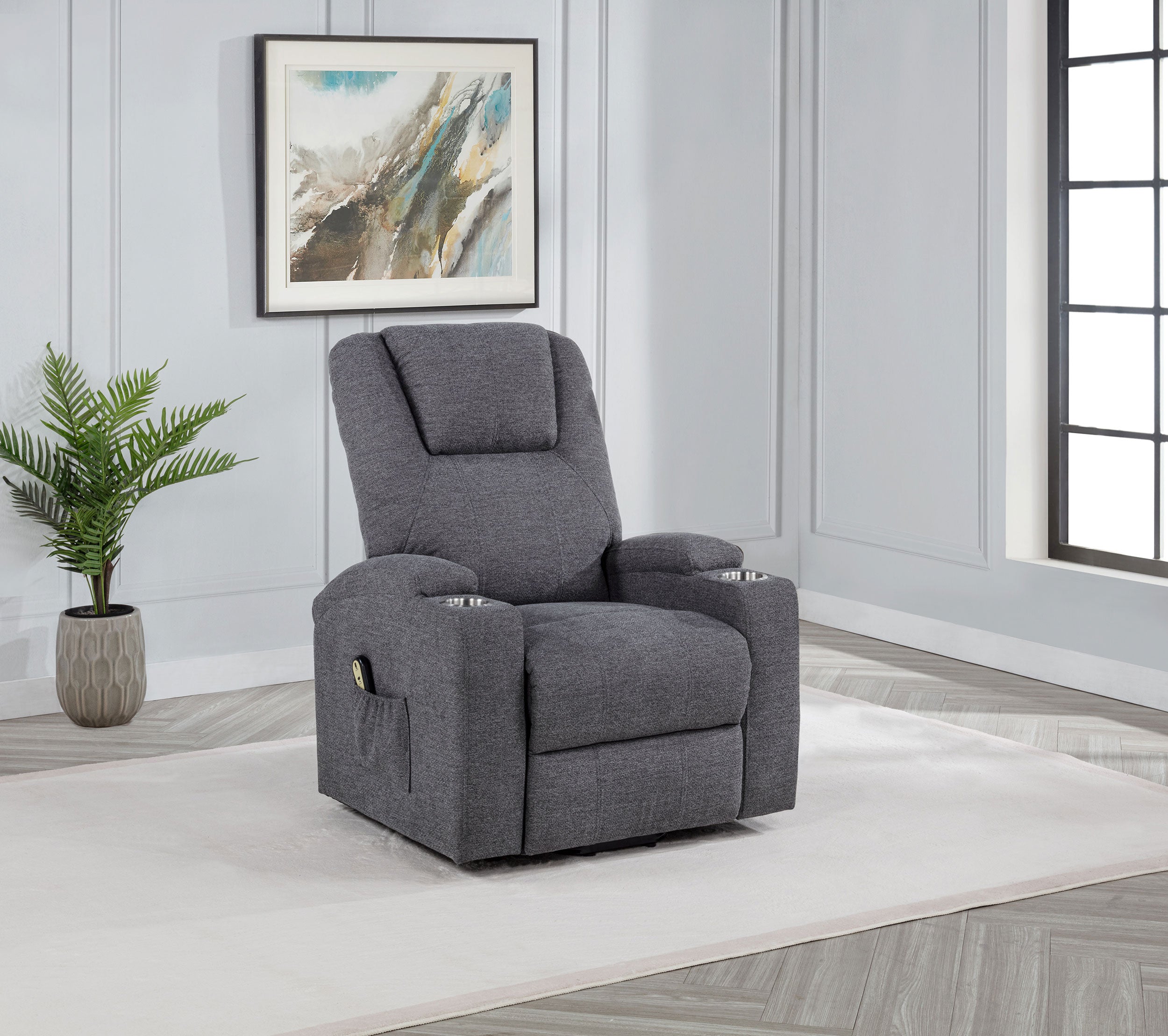 Louie Chenille Upholstered Power Lift Massage Chair Grey — view 2