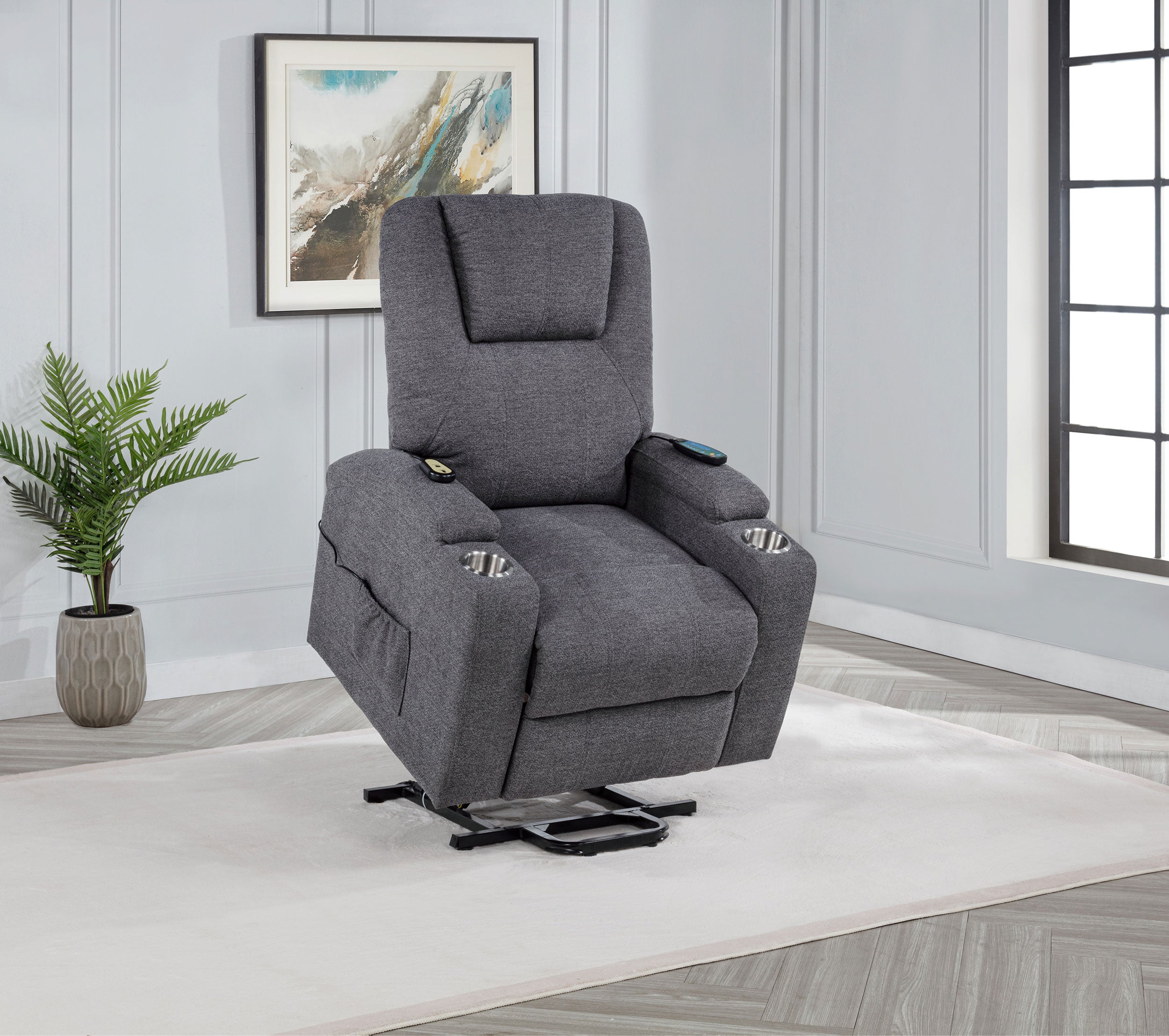 Louie Chenille Upholstered Power Lift Massage Chair Grey — view 4