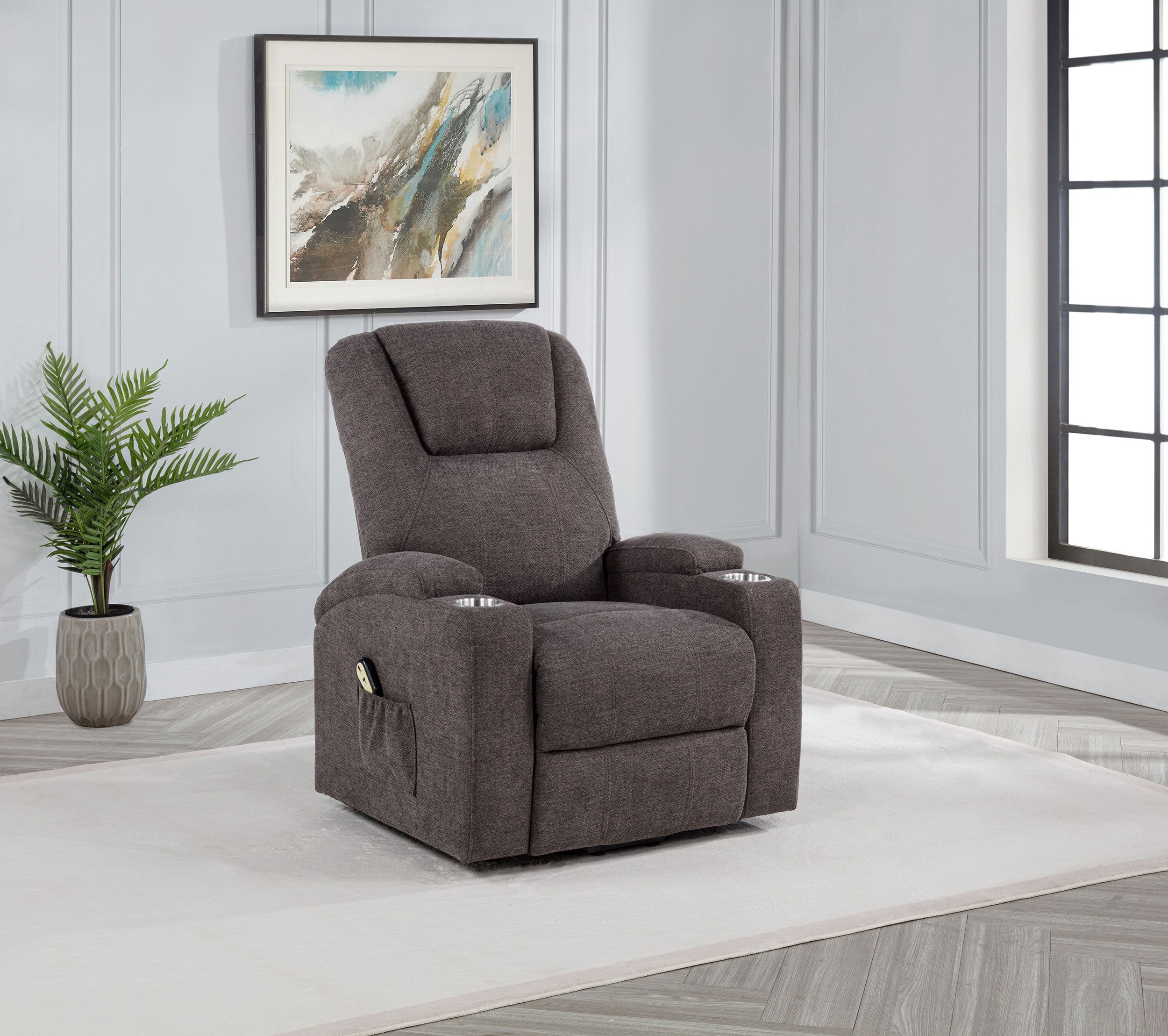 Louie Chenille Upholstered Power Lift Massage Chair Brown — view 2