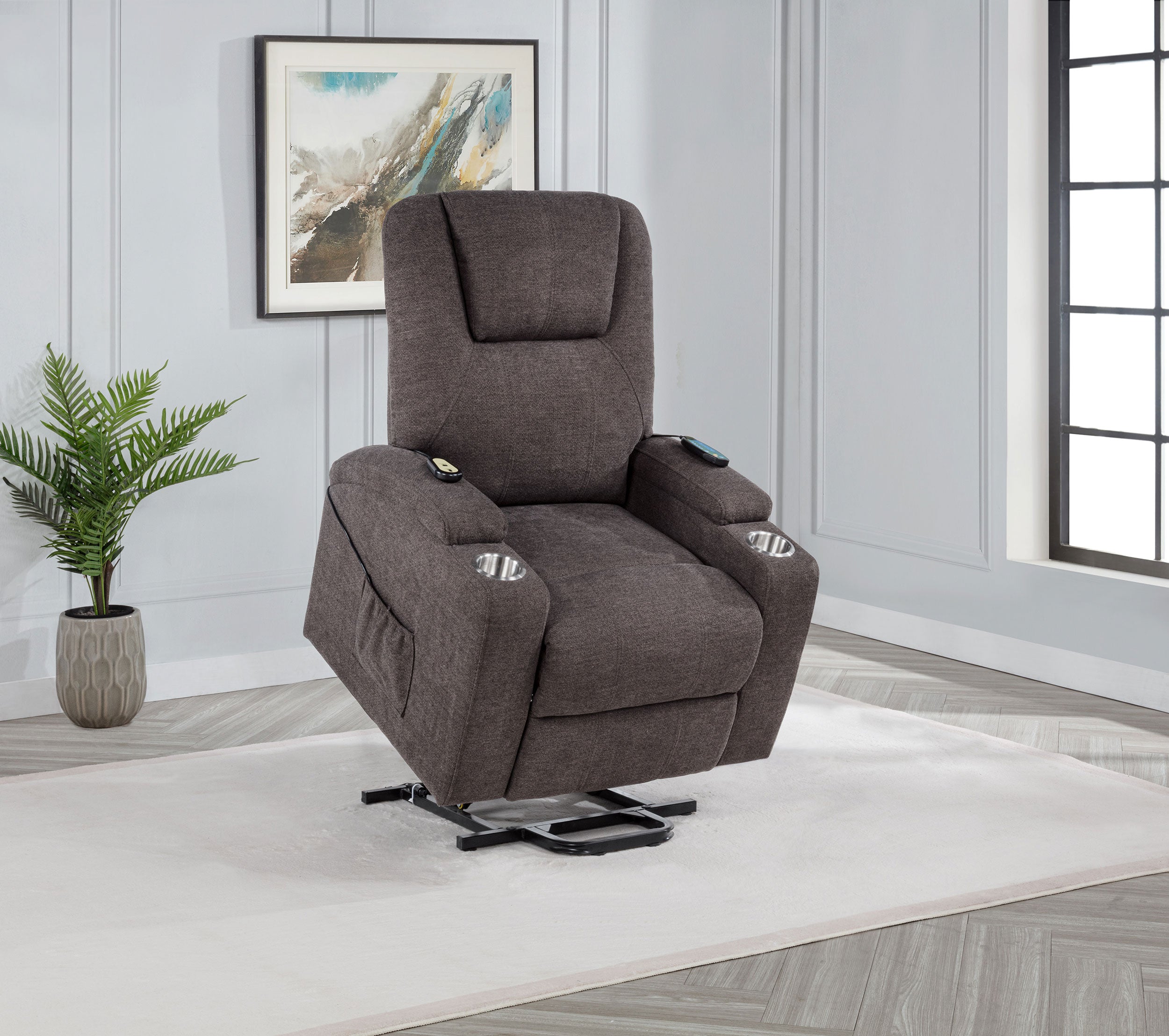 Louie Chenille Upholstered Power Lift Massage Chair Brown — view 4