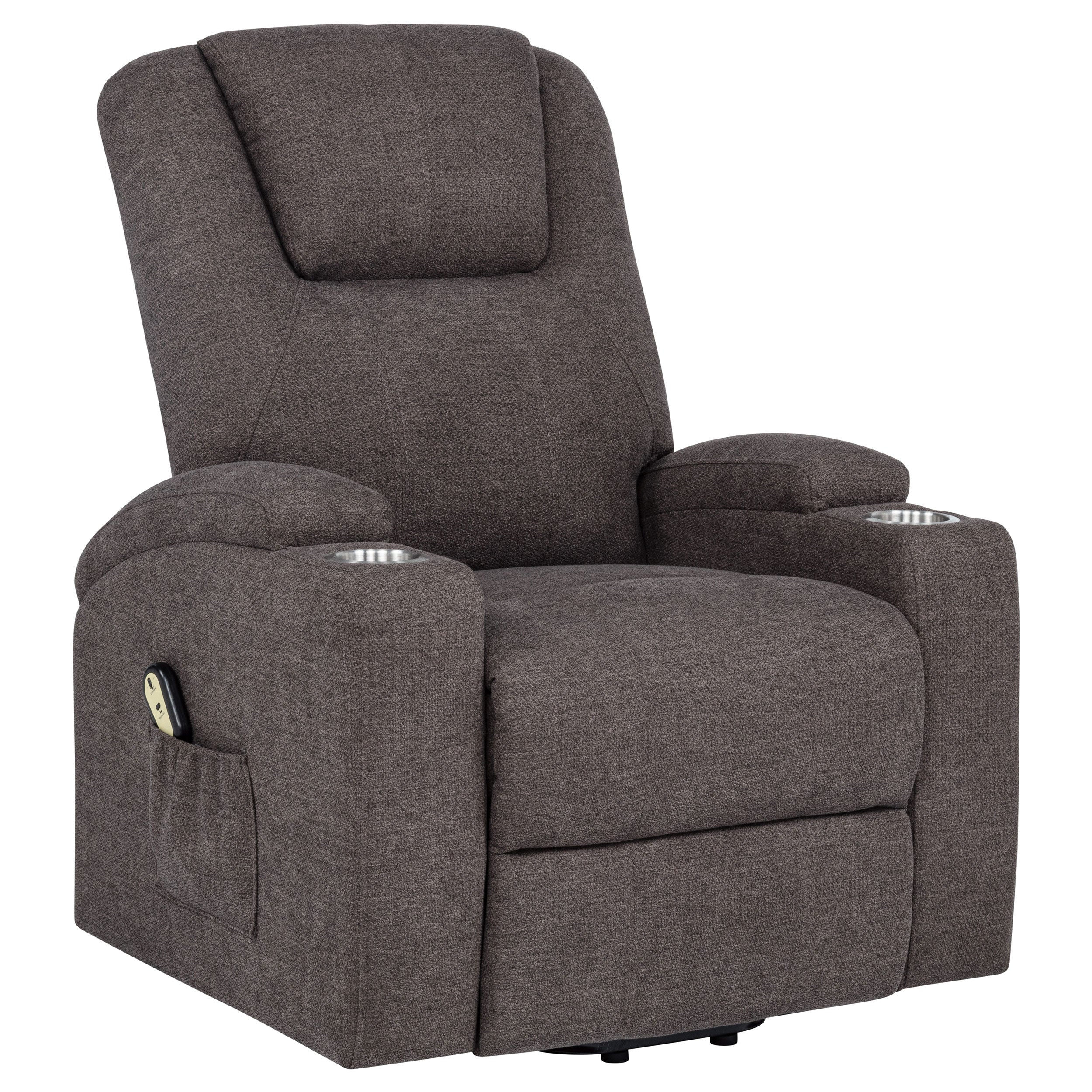 Louie Chenille Upholstered Power Lift Massage Chair Brown — view 1