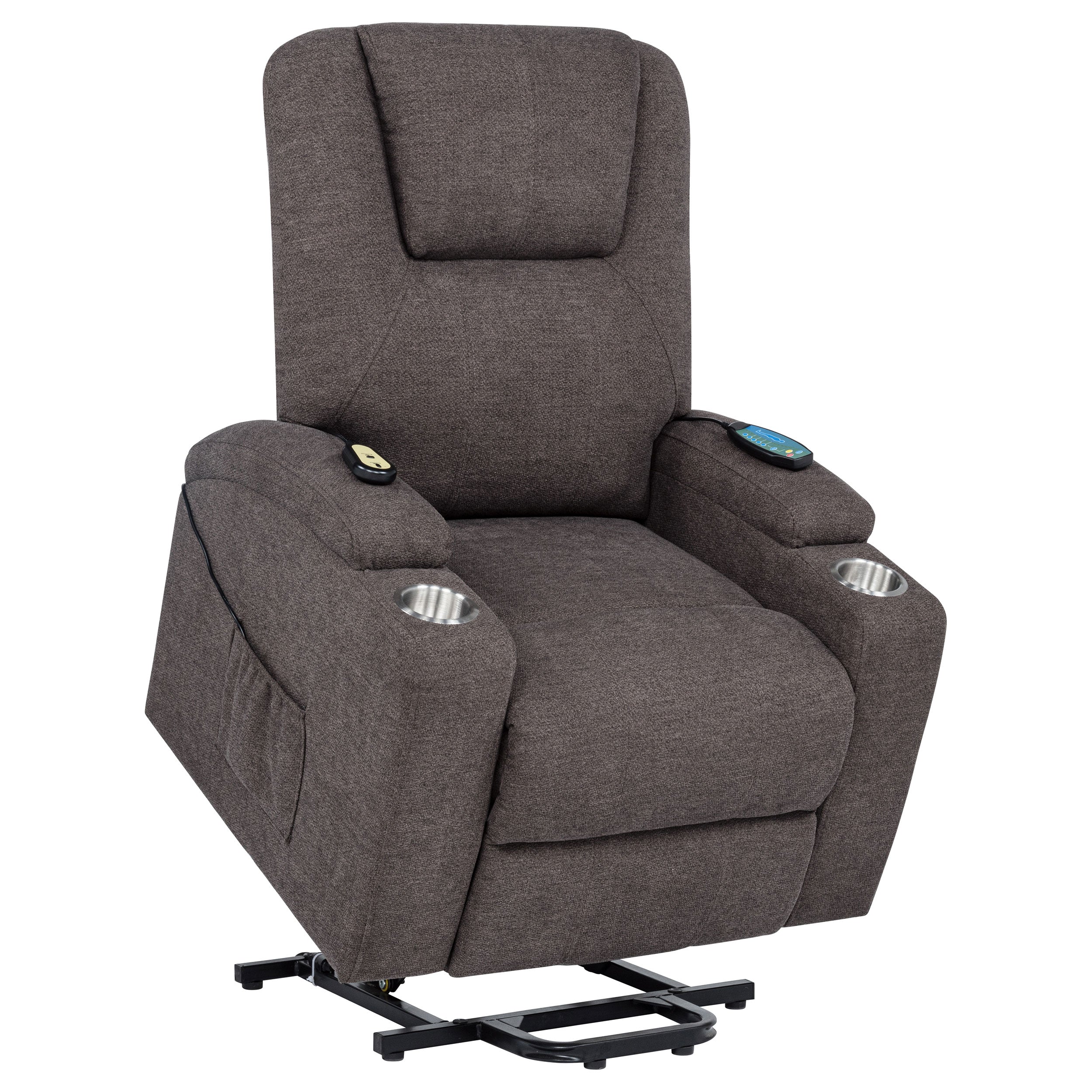 Louie Chenille Upholstered Power Lift Massage Chair Brown — view 5