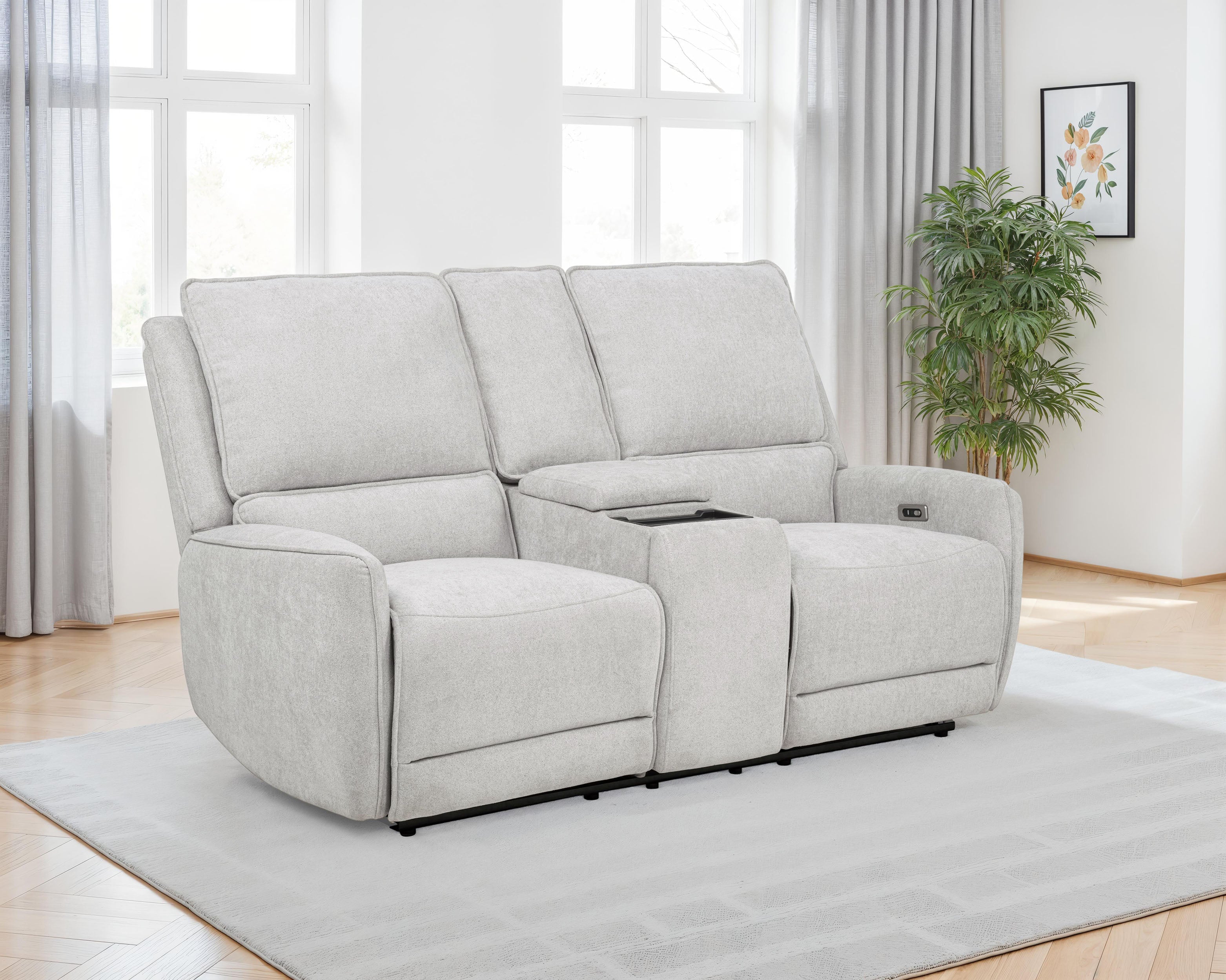 Sylmar Chenille Upholstered Power Reclining Loveseat Dove Grey — view 2