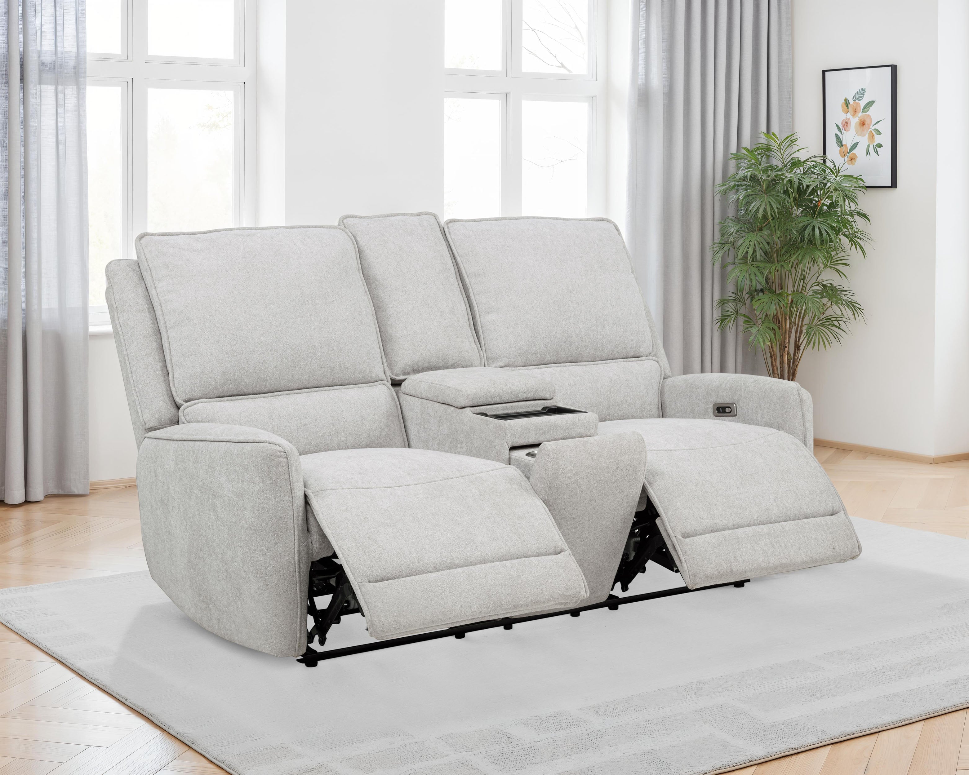 Sylmar Chenille Upholstered Power Reclining Loveseat Dove Grey — view 3