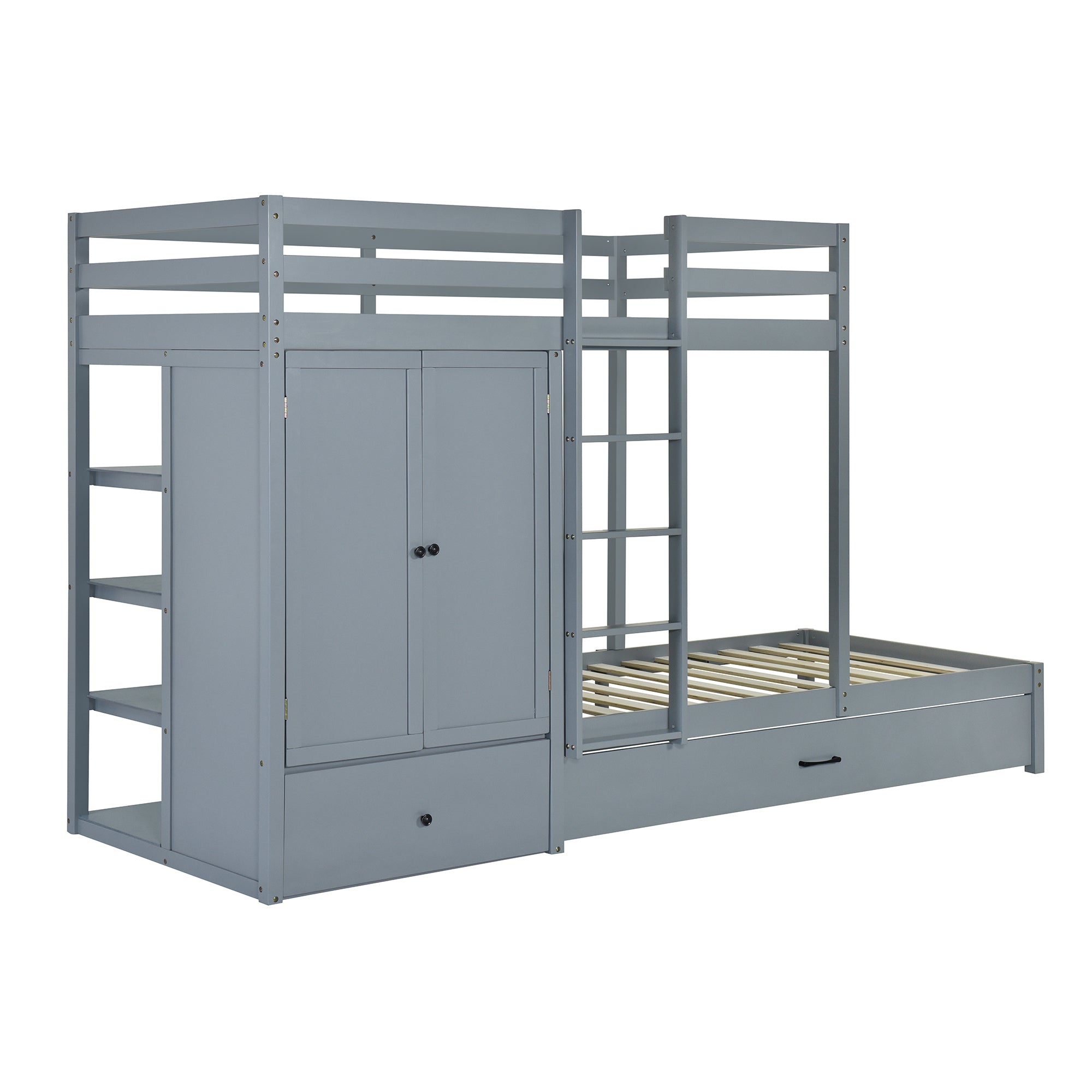 Twin-over-twin Bunk Bed with Wardrobe, Drawers and Shelves, Gray - Atlantic Fine Furniture Melbourne FL