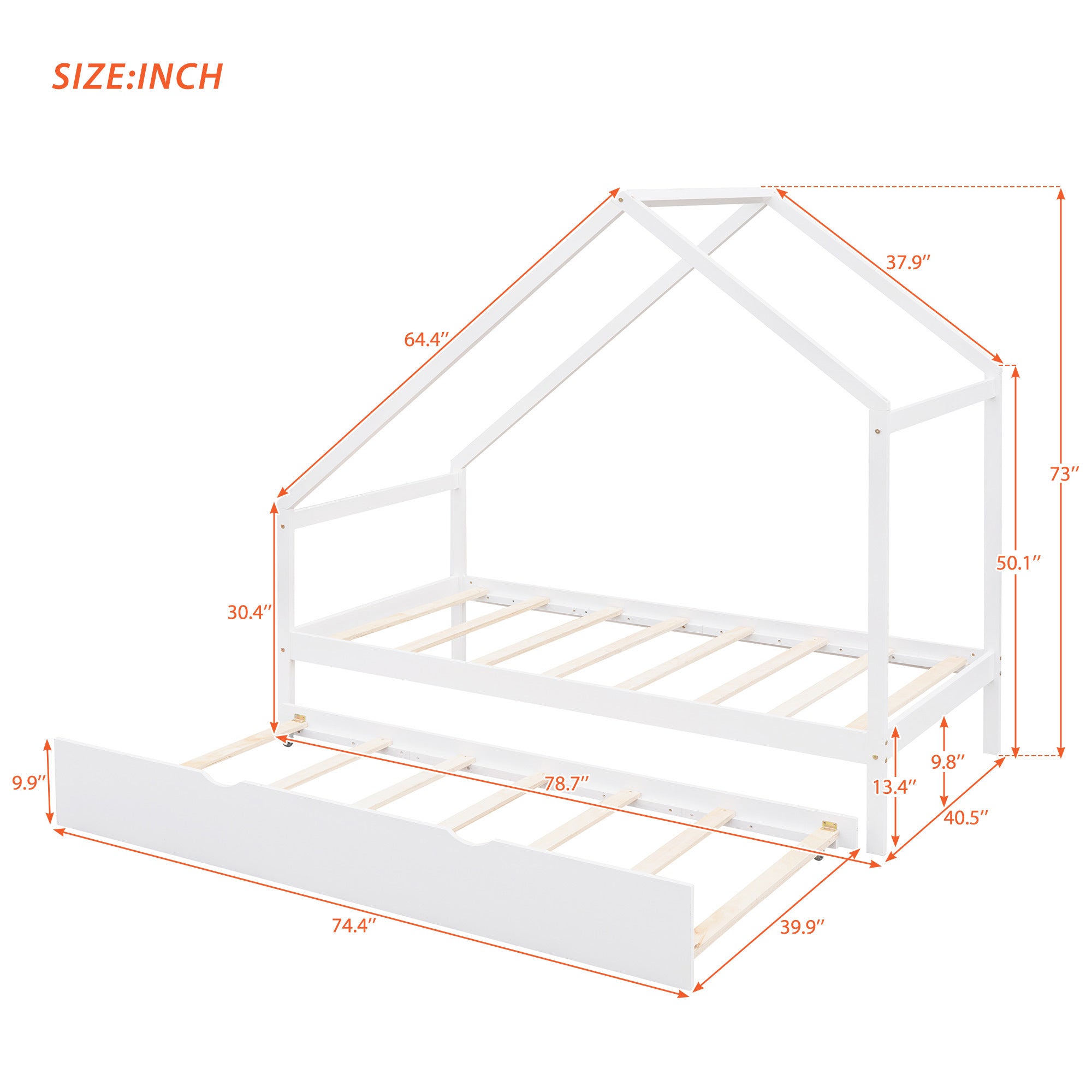 Twin Size Wooden House Bed With Twin Size Trundle, White - Atlantic Fine Furniture Melbourne FL