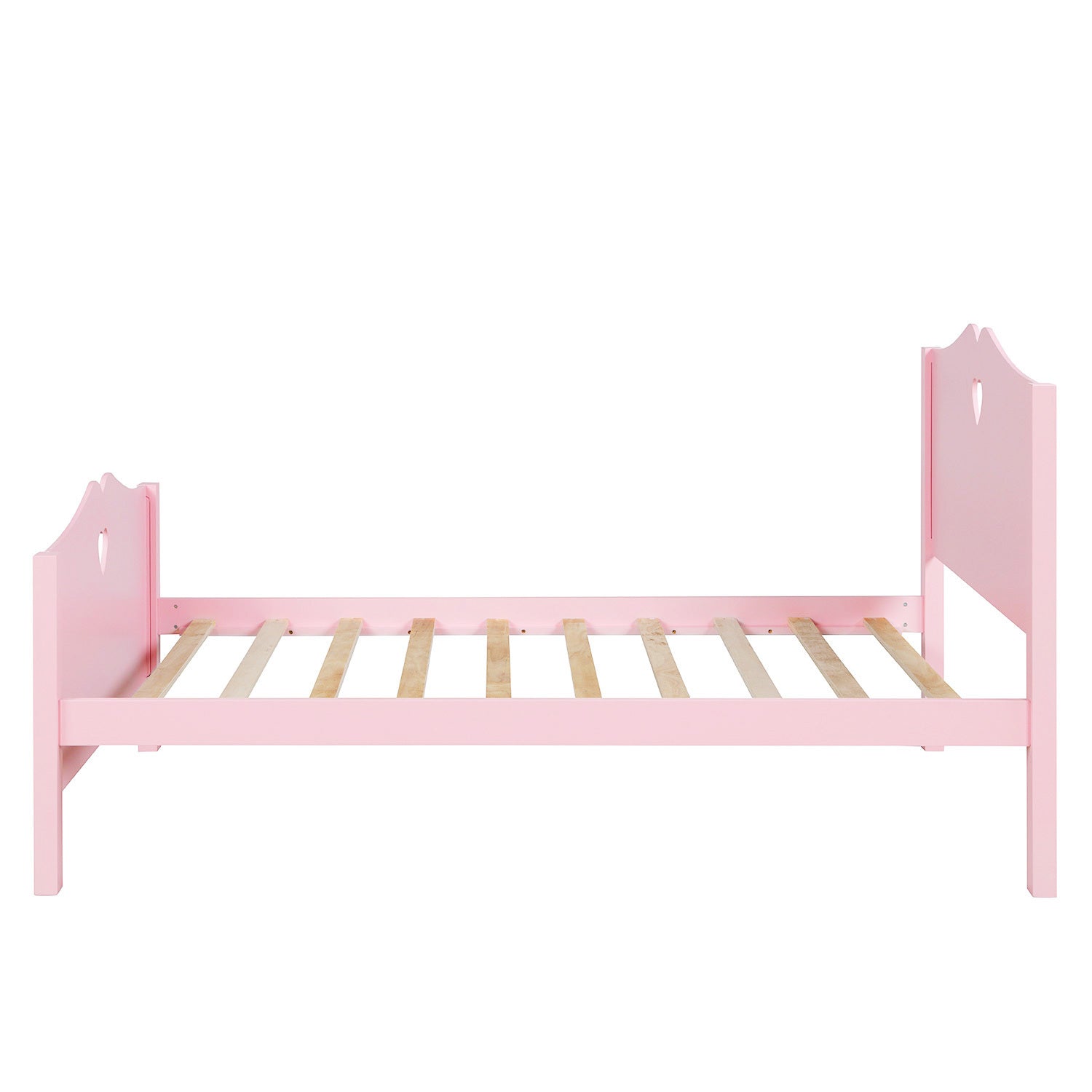 Twin Size Wood Platform Bed with Headboard,Footboard and Wood Slat Support (Pink)