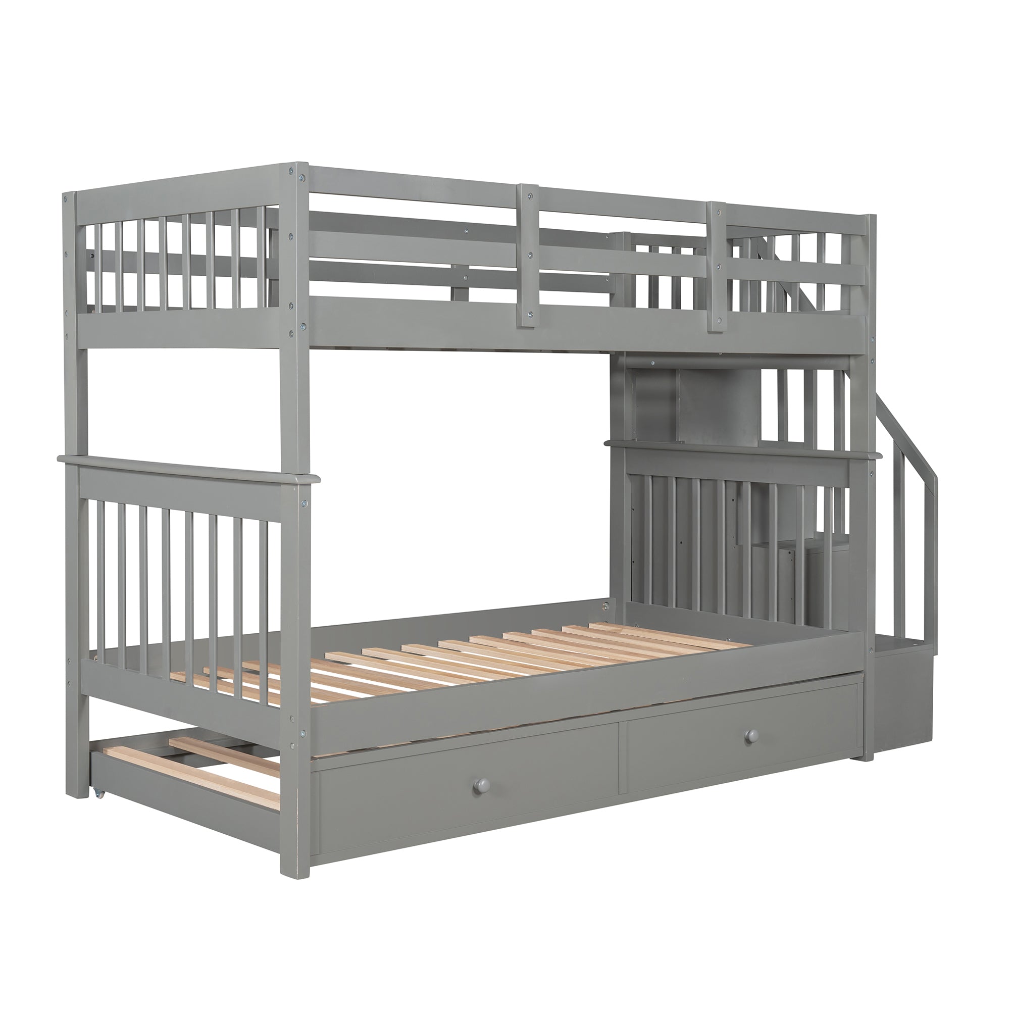 Stairway Twin-Over-Twin Bunk Bed with Twin size Trundle for Bedroom, Dorm, Adults, Gray( old sku: LP000209AAE ) - Atlantic Fine Furniture Melbourne FL