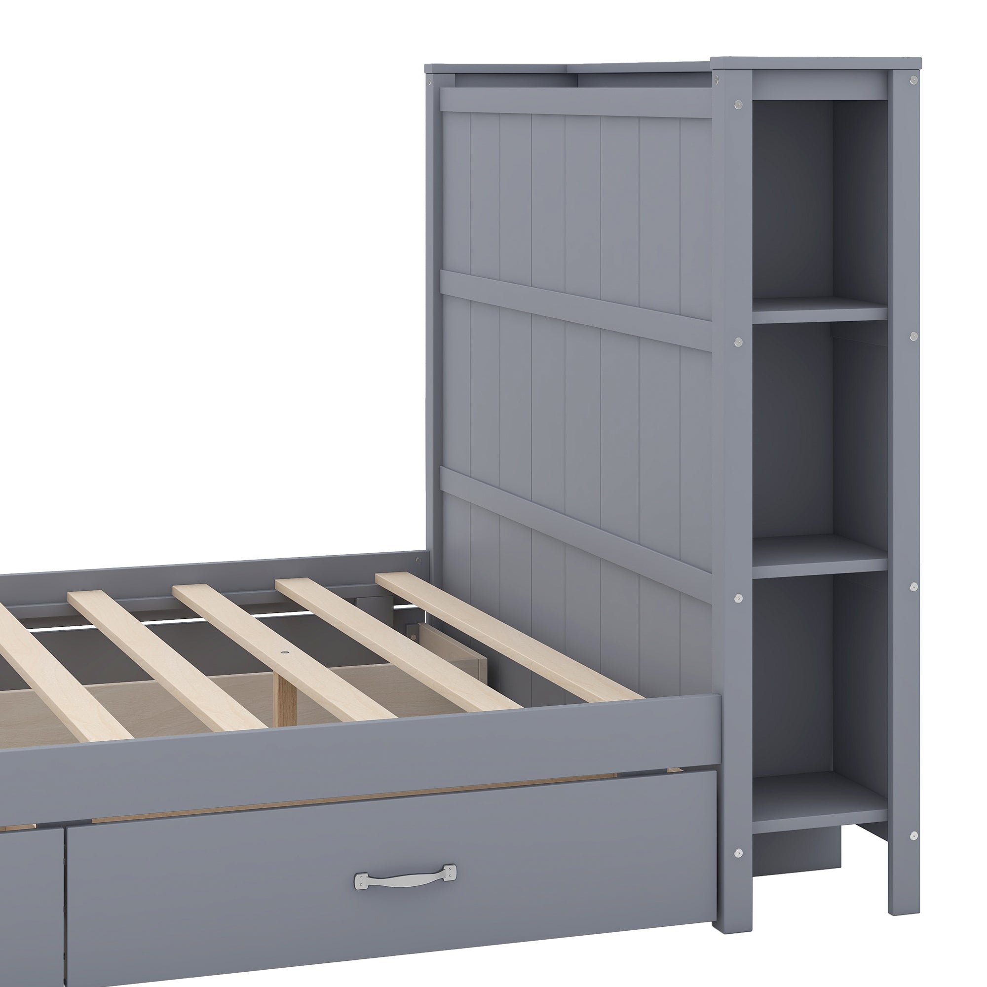 Full Size Platform Bed with Drawers and Storage Shelves, Gray - Atlantic Fine Furniture Melbourne FL