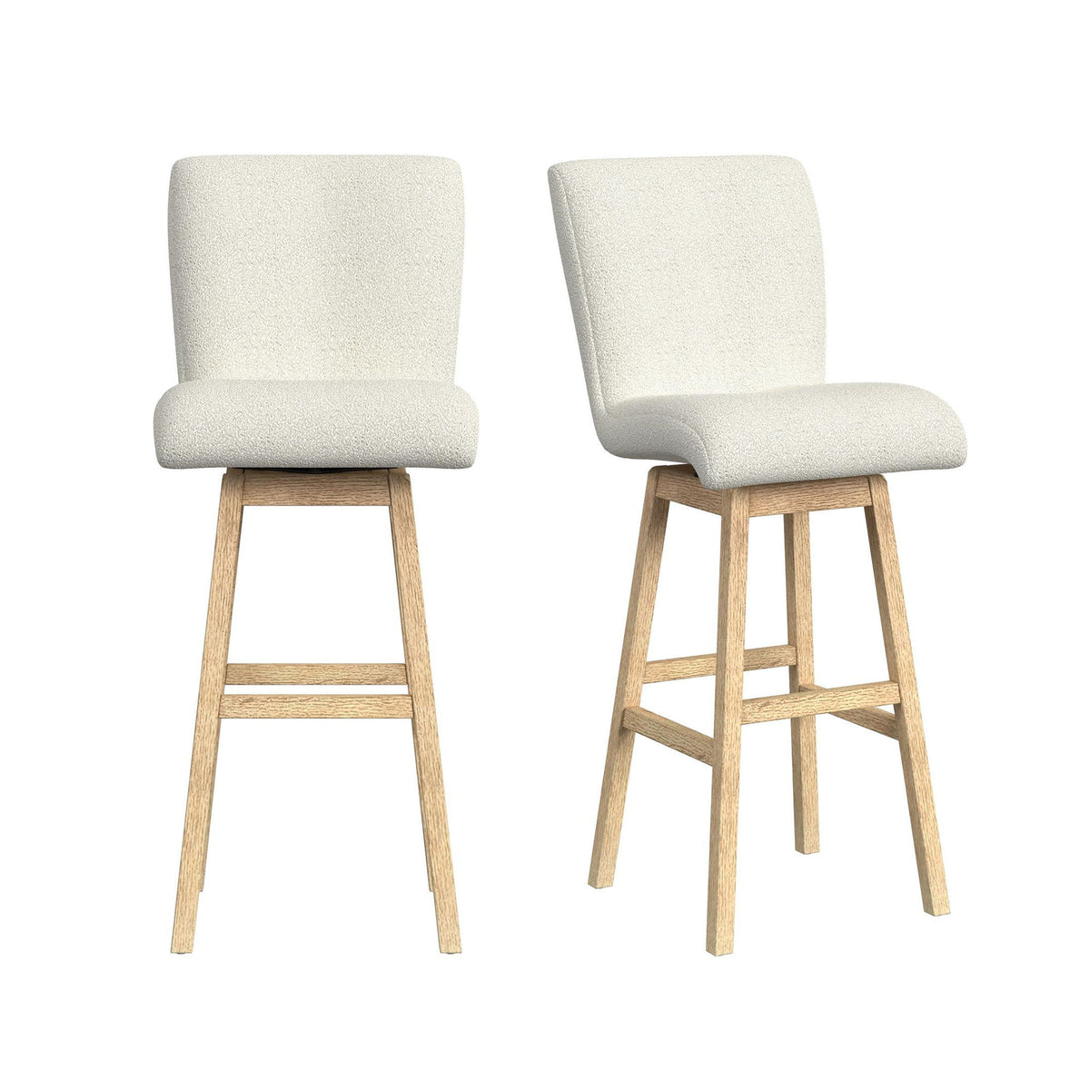 Cambrie Upholstered Swivel Bar Stool With Boucle (Set of 2) in Beige / Natural by Elements International