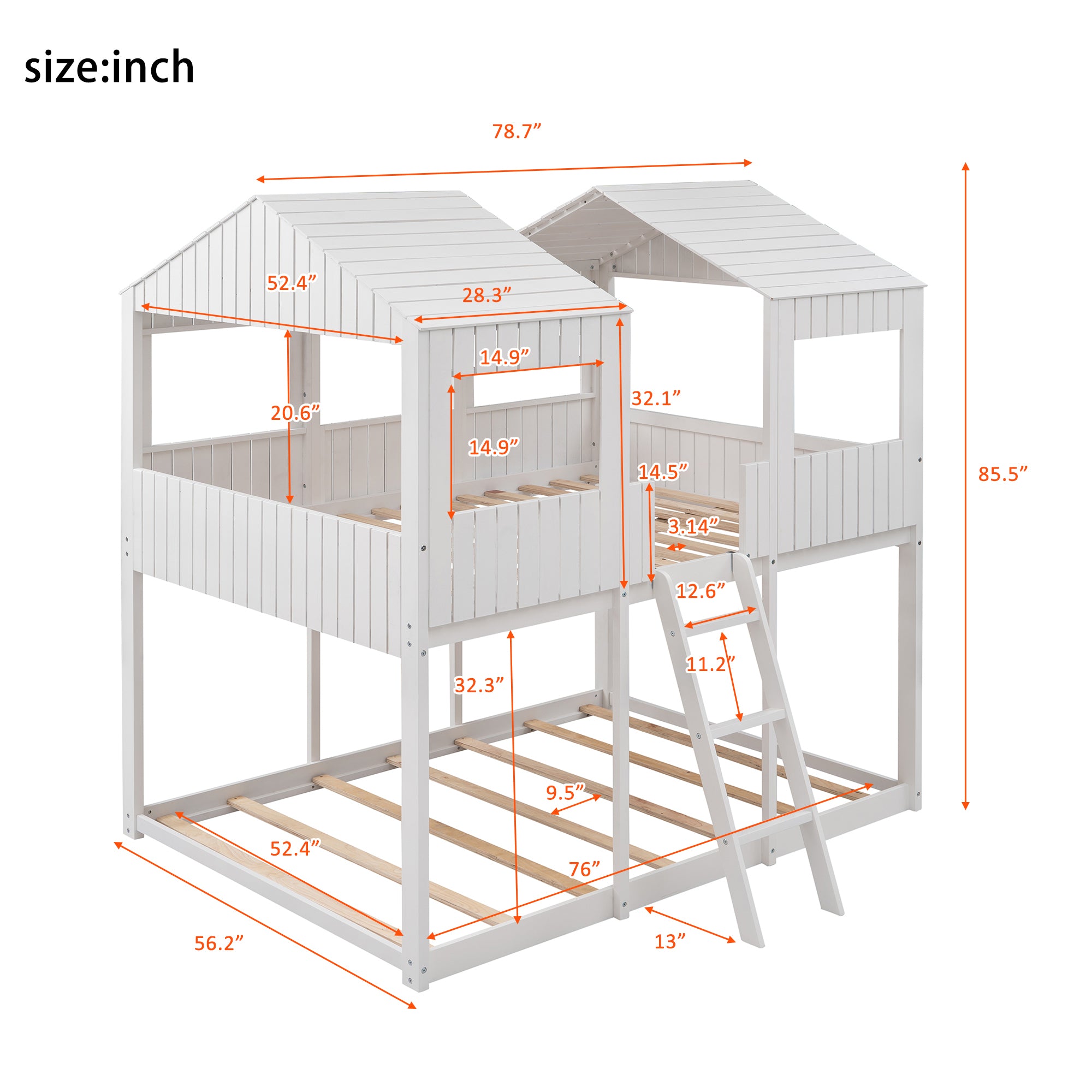 Full Over Full WoodBunk Bed with Roof, Window, Guardrail, Ladder(White)( old sku: LT000031AAK ) - Atlantic Fine Furniture Melbourne FL