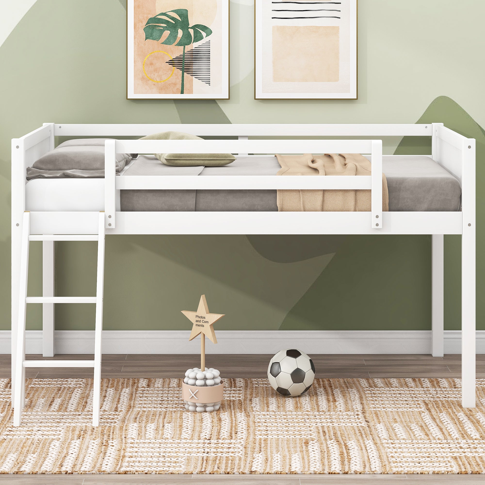 Twin Size Wood Loft Bed with Ladder, ladder can be placed on the left or right, White - Atlantic Fine Furniture Melbourne FL