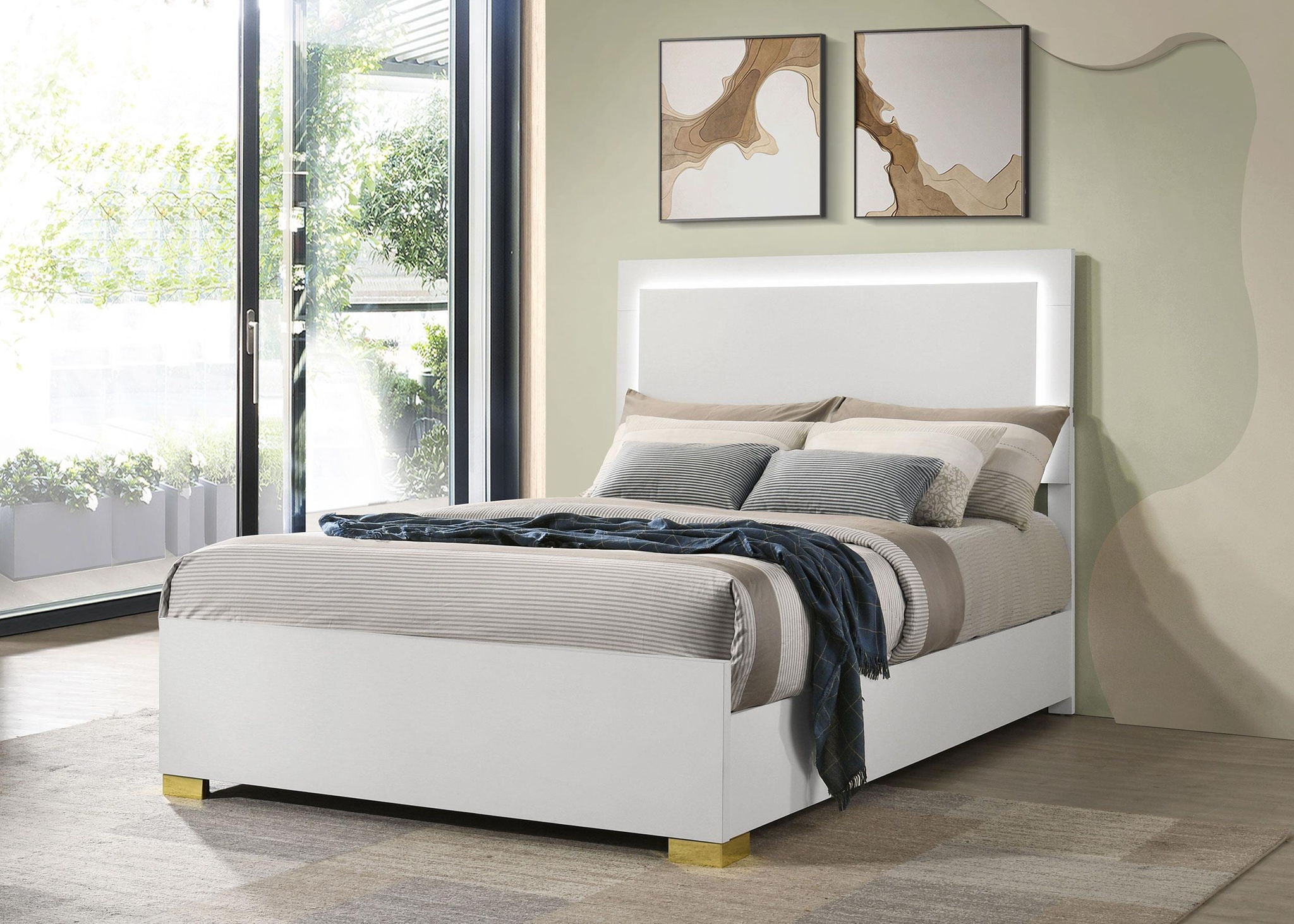 Marceline Wood Full LED Panel Bed White