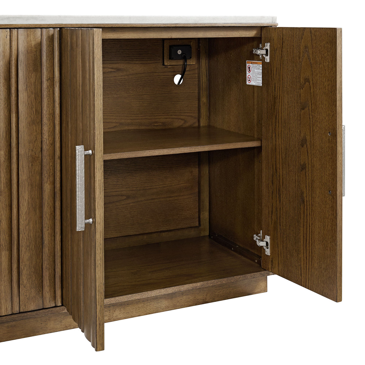 Carmela Server With White Marble, Power And USBC in Brown by Elements International, view 2