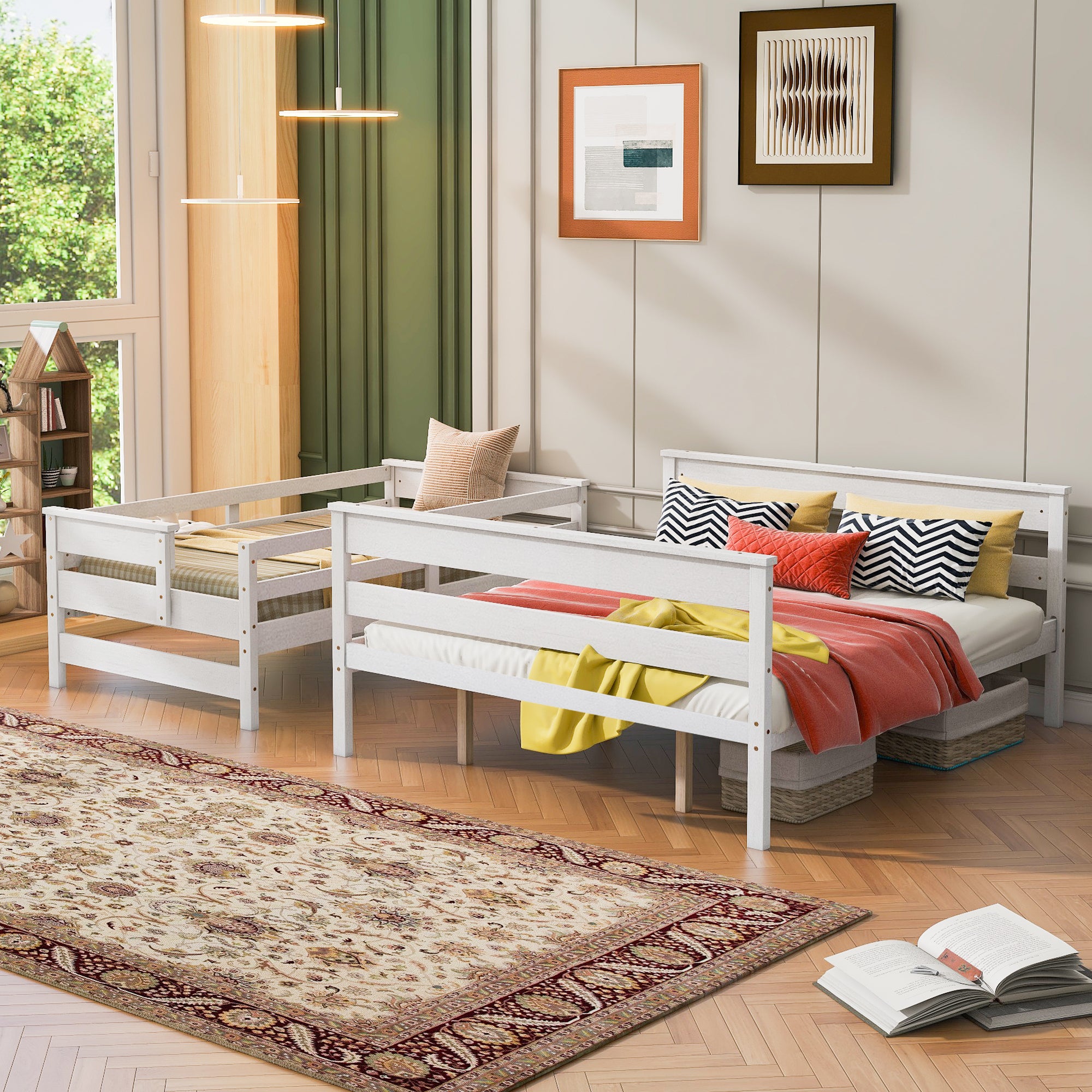 Wood Twin XL over Queen Bunk Bed with Ladder, White - Atlantic Fine Furniture Melbourne FL